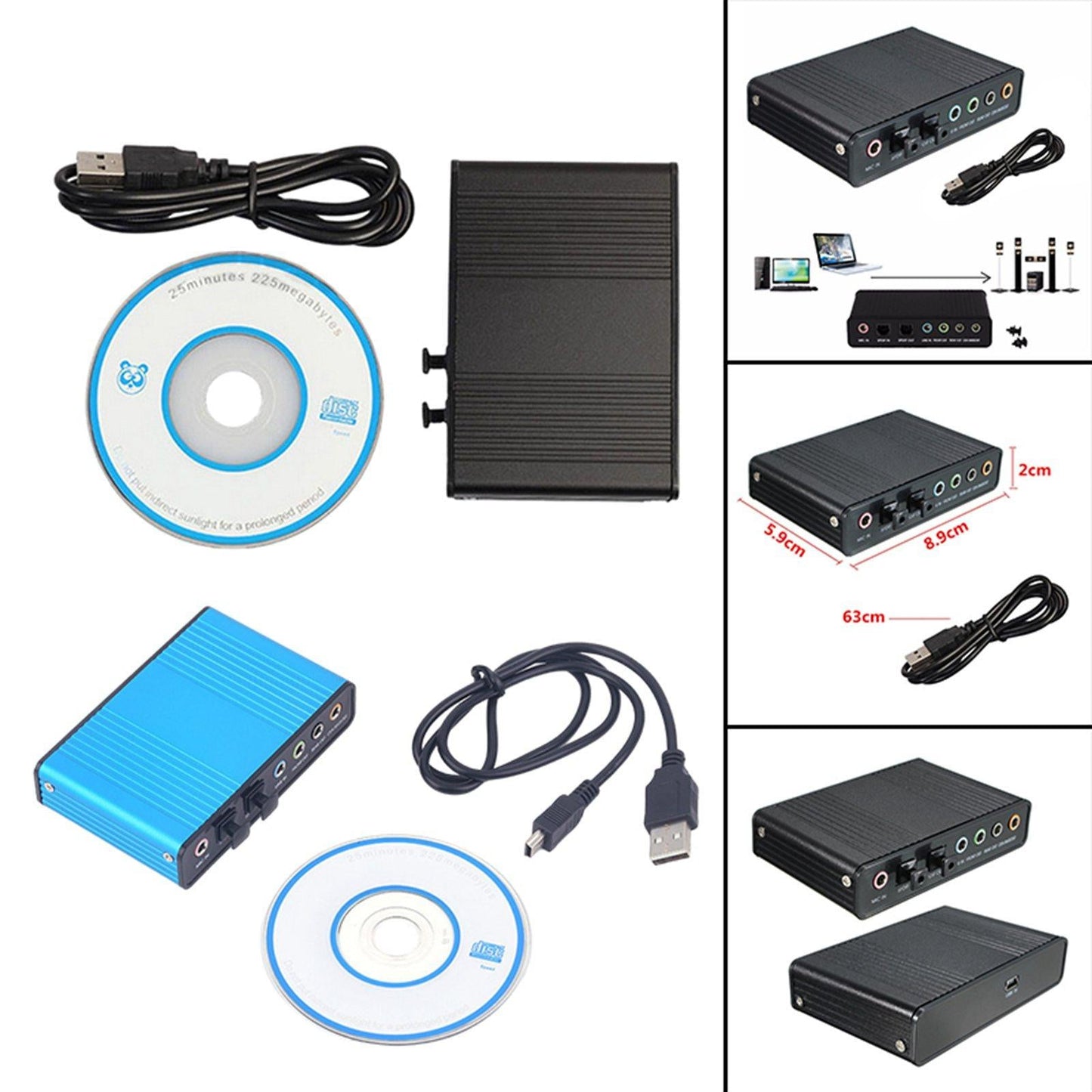 Sound Card 4 Channel 32KHz 48KHz Stereo 5.1 Audio USB 2.0 for Laptop black