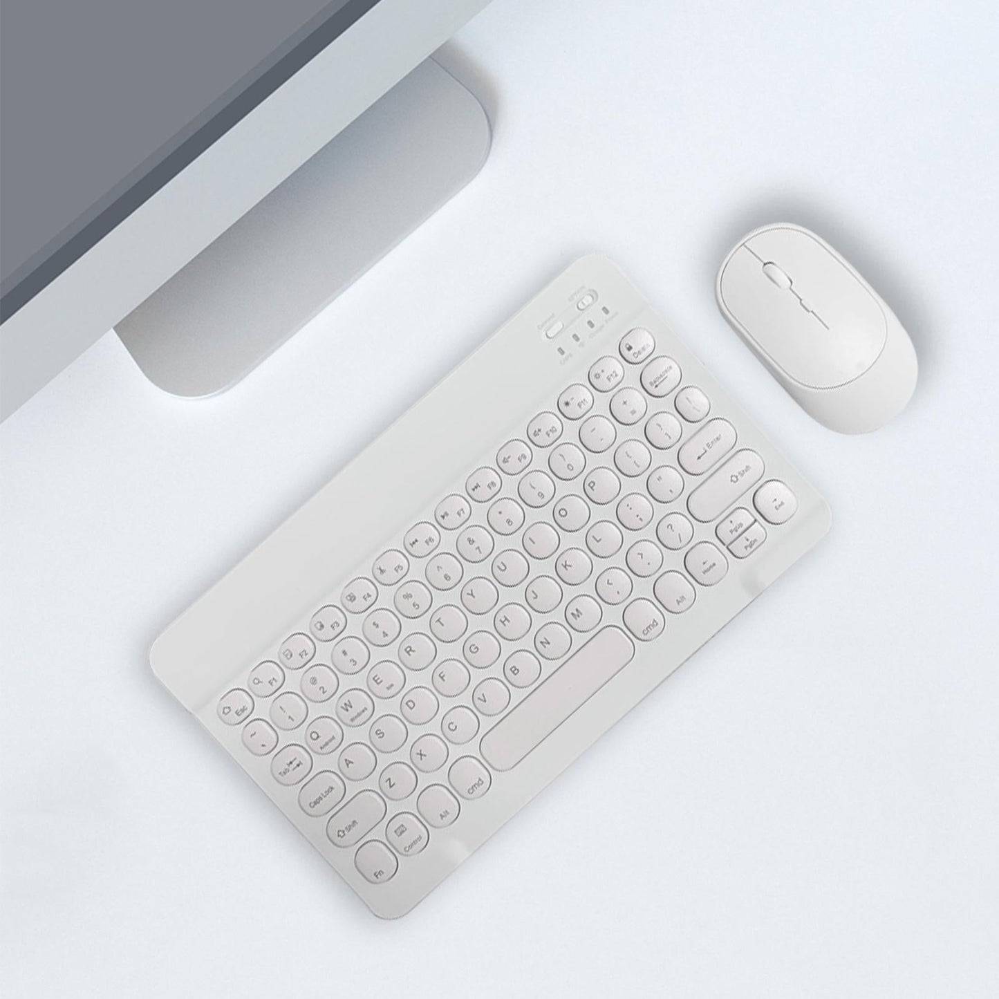 Round Keycap Wireless Bluetooth Keyboard for Phones Laptop White  with Mouse