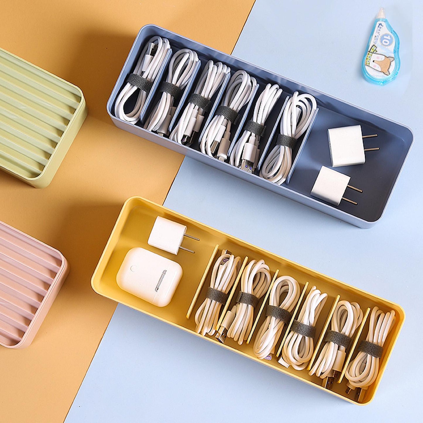 Plastic Cable Storage Boxs Organizer Dustproof Cover for Office Room Home Yellow