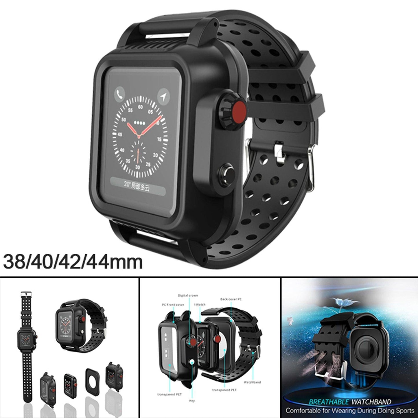 Rugged Protective Case Shockproof Durable for Apple Watch 3rd 4th Generation strap width 38mm