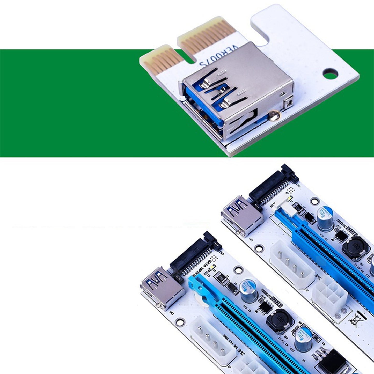 PCIE Riser Card Adapter PCI Express 1x to 16x Extension for Miner blue white