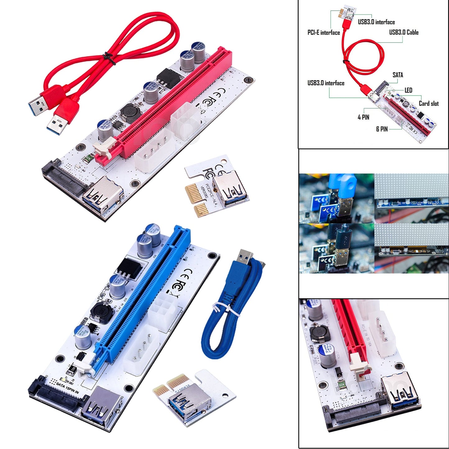 PCIE Riser Card Adapter PCI Express 1x to 16x Extension for Miner blue white