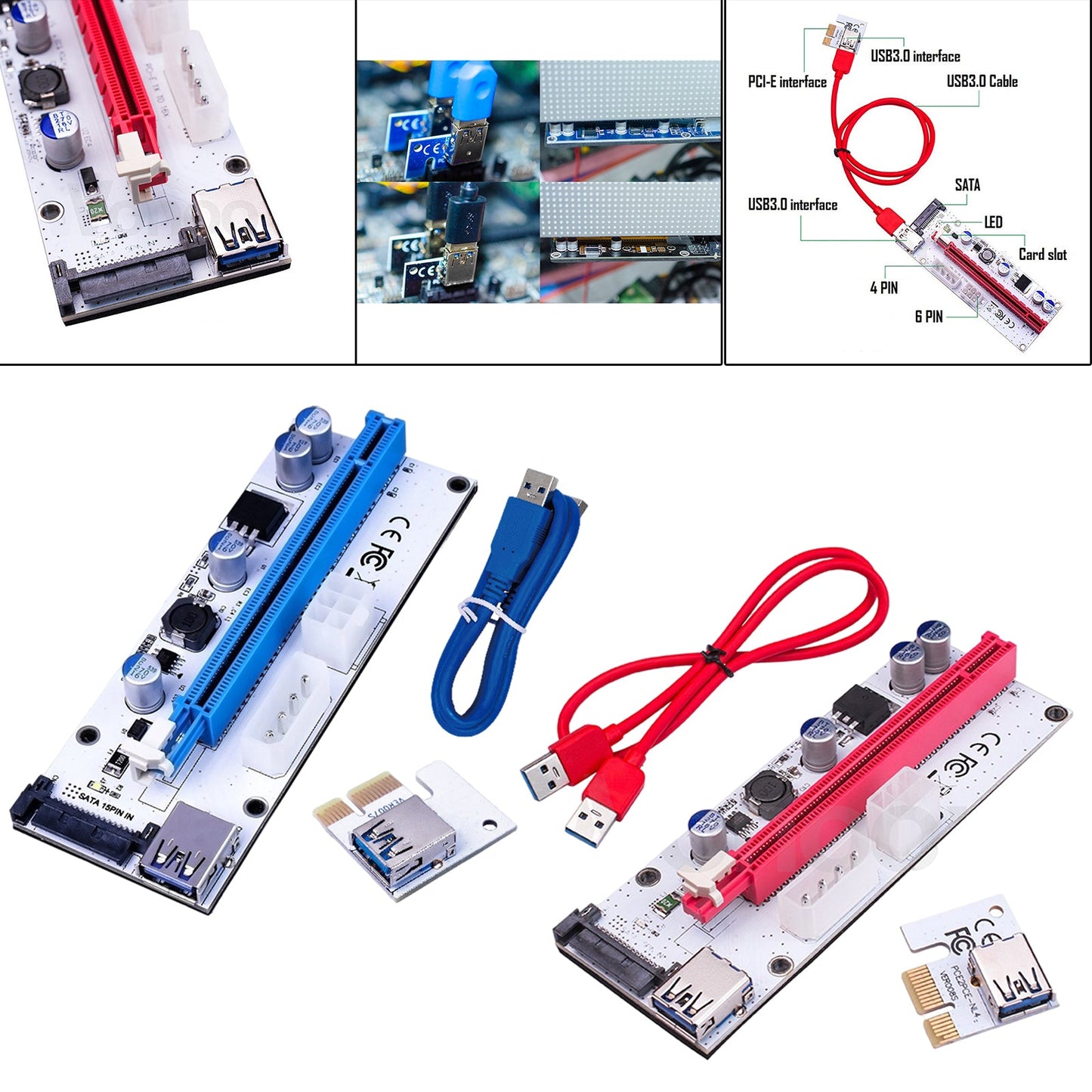 PCIE Riser Card Adapter PCI Express 1x to 16x Extension for Miner blue white