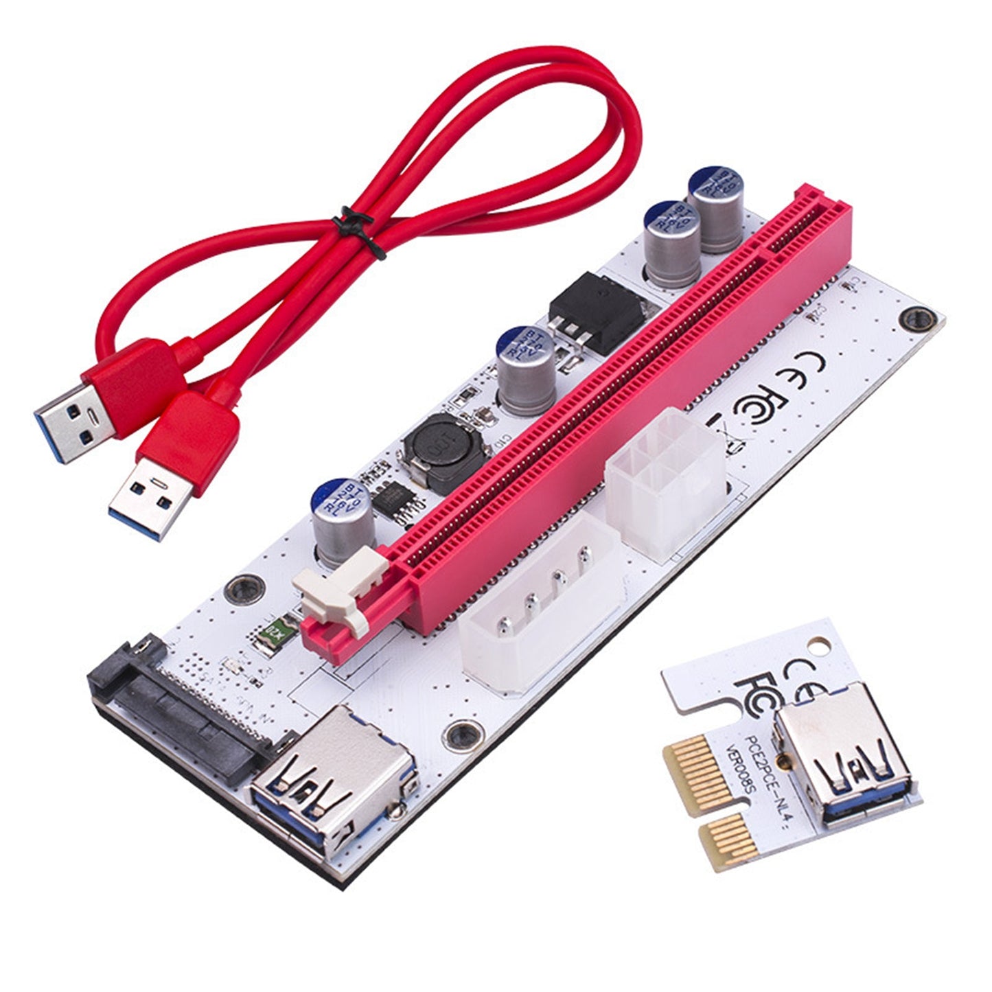 PCIE Riser Card Adapter PCI Express 1x to 16x Extension for Miner red white