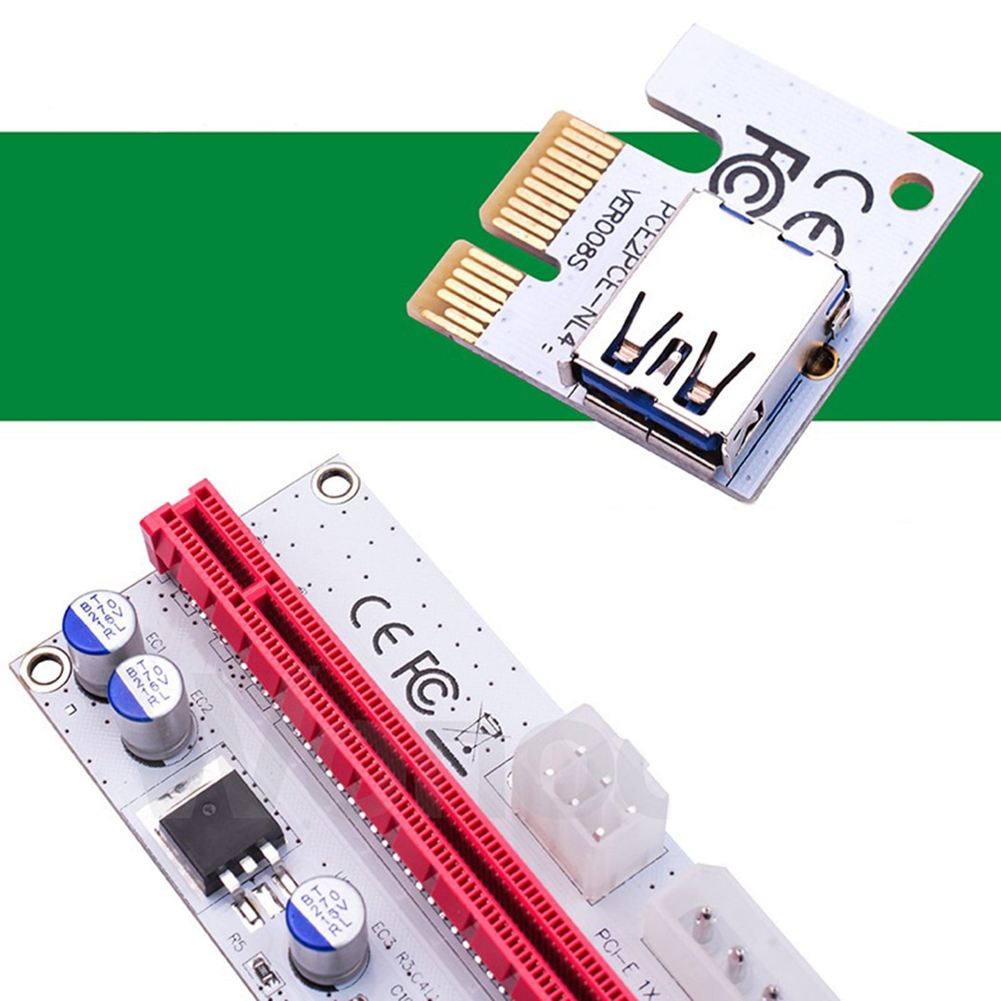 PCIE Riser Card Adapter PCI Express 1x to 16x Extension for Miner red white