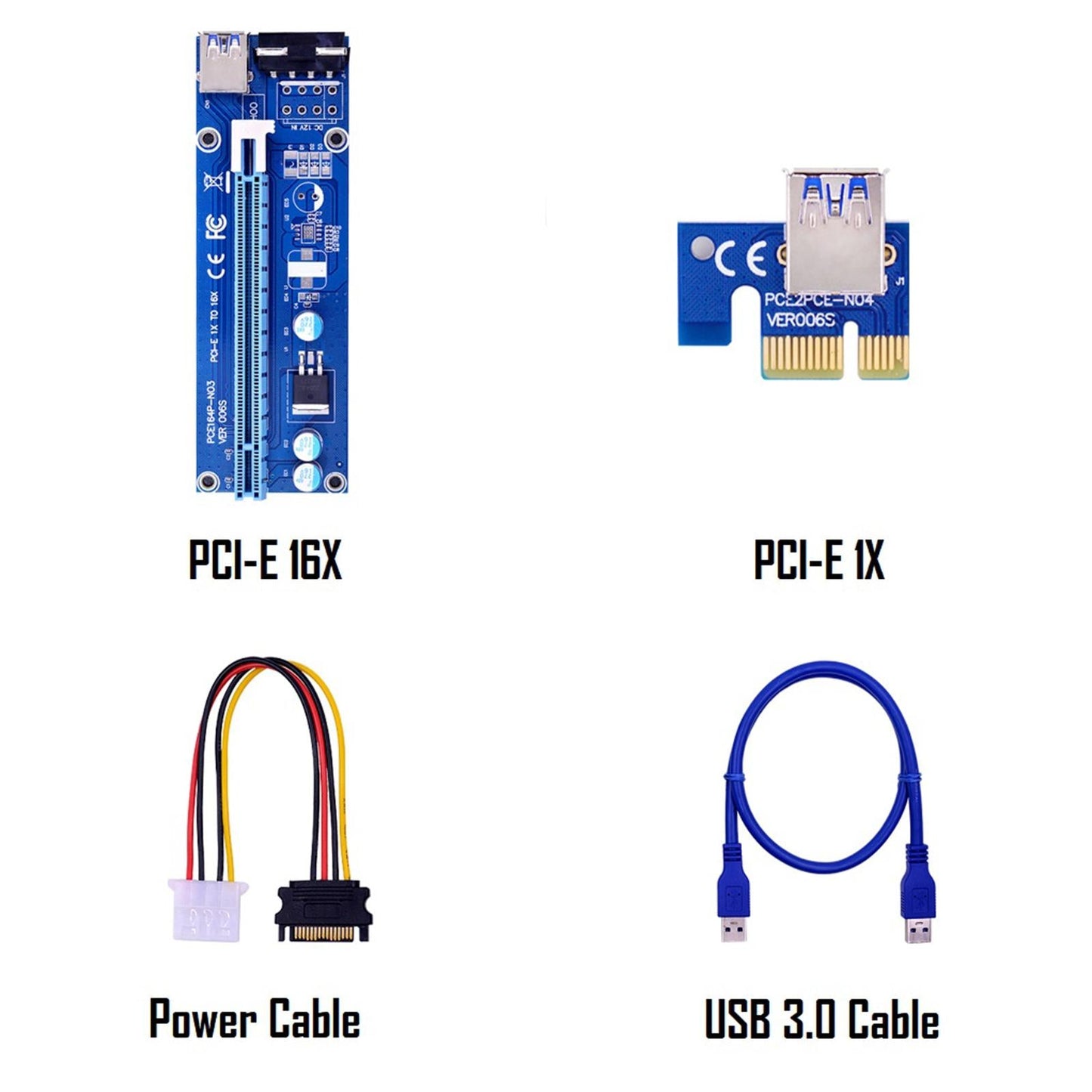 VER006S PCI-E Riser Card PCIE 1X to 16X USB 3.0 SATA Power for Bitcoin 4pin