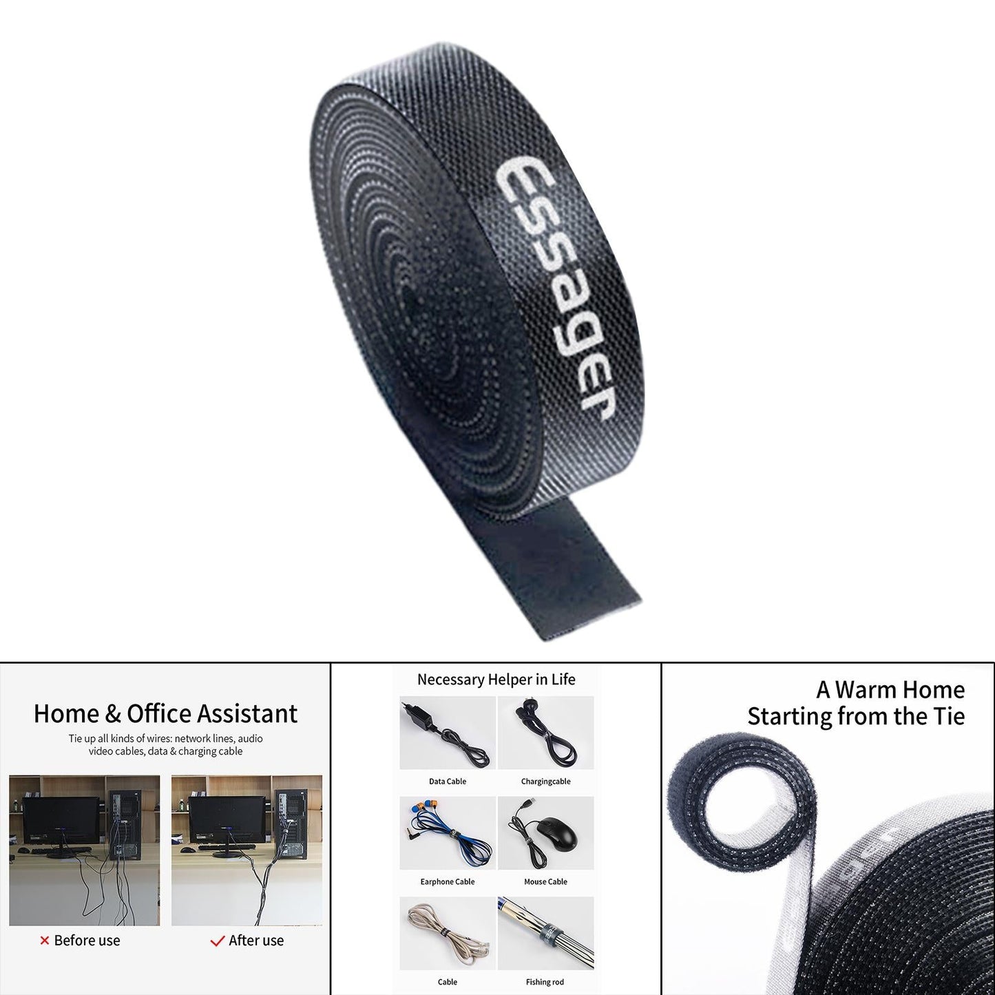 Cable Organizer Strong Adhesion Freely Tailor Reusable for Home Office 2m