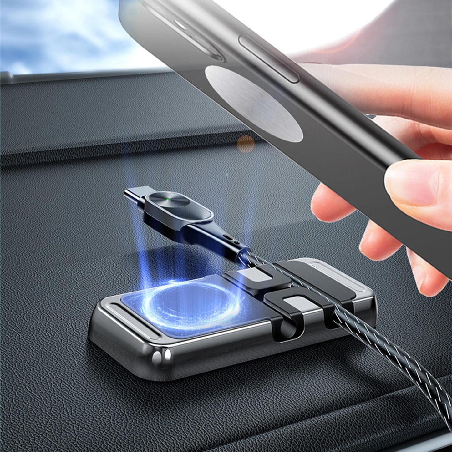 Magnetic Phone Mount with USB Cable Management Accessories for Desk Car Silver