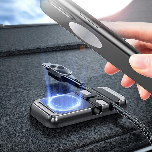 Magnetic Phone Mount with USB Cable Management Accessories for Desk Car Silver