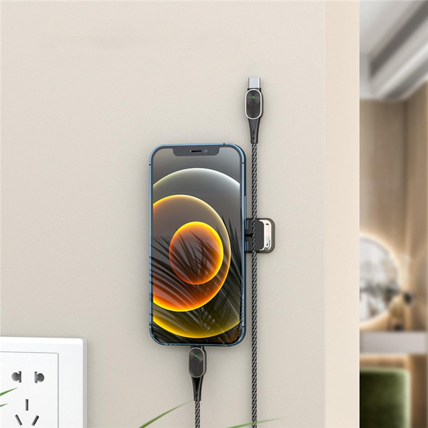 Magnetic Phone Mount with USB Cable Management Accessories for Desk Car Silver