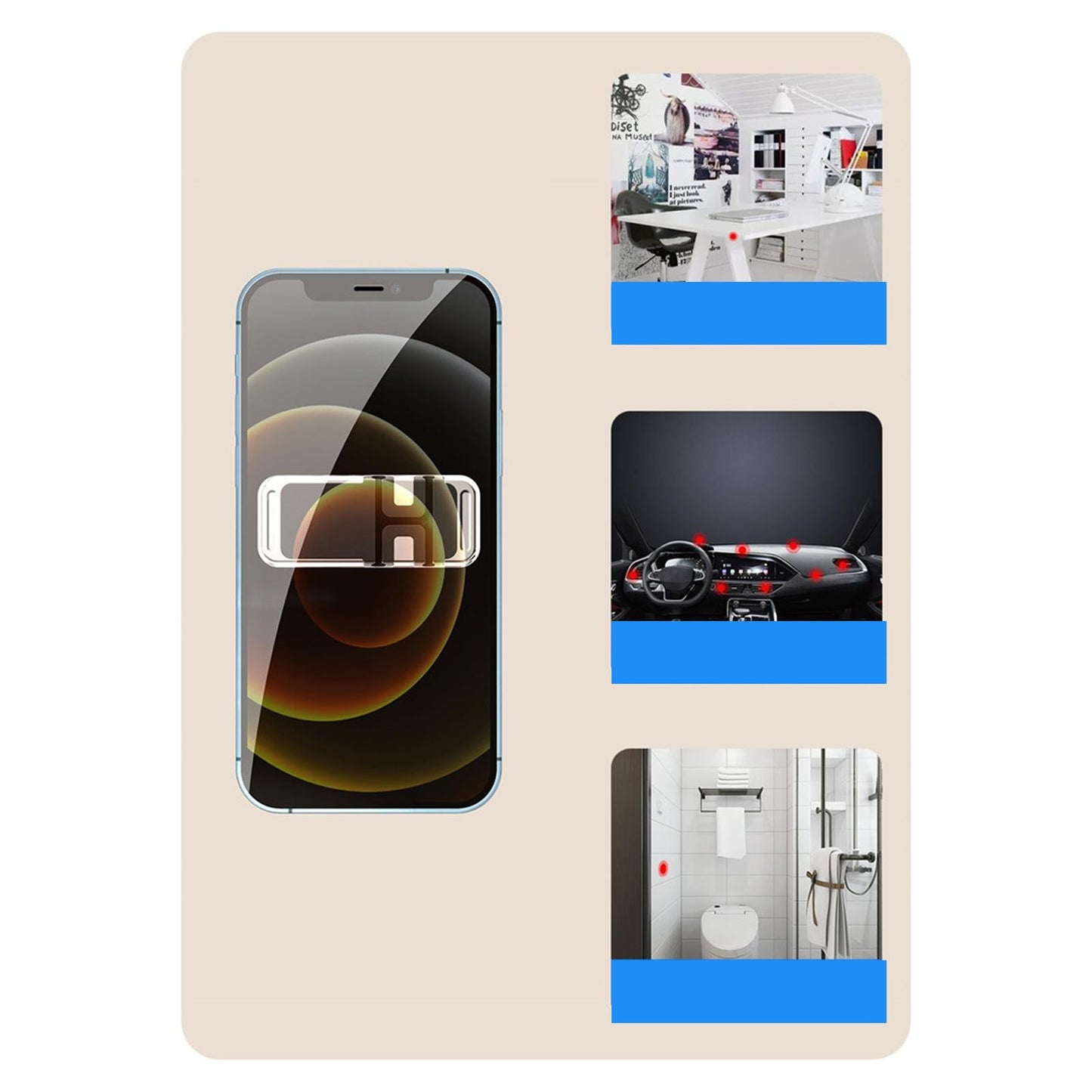 Magnetic Phone Mount with USB Cable Management Accessories for Desk Car Silver