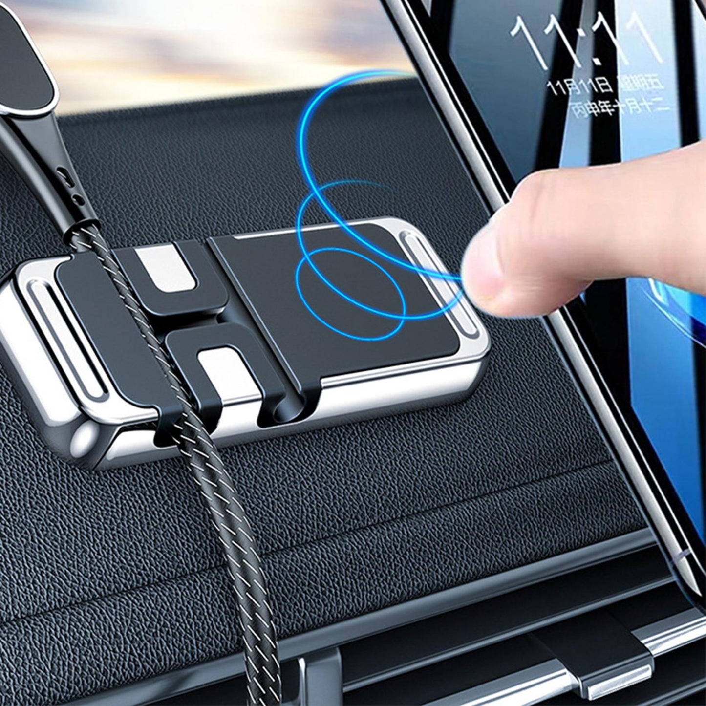Magnetic Phone Mount with USB Cable Management Accessories for Desk Car Silver