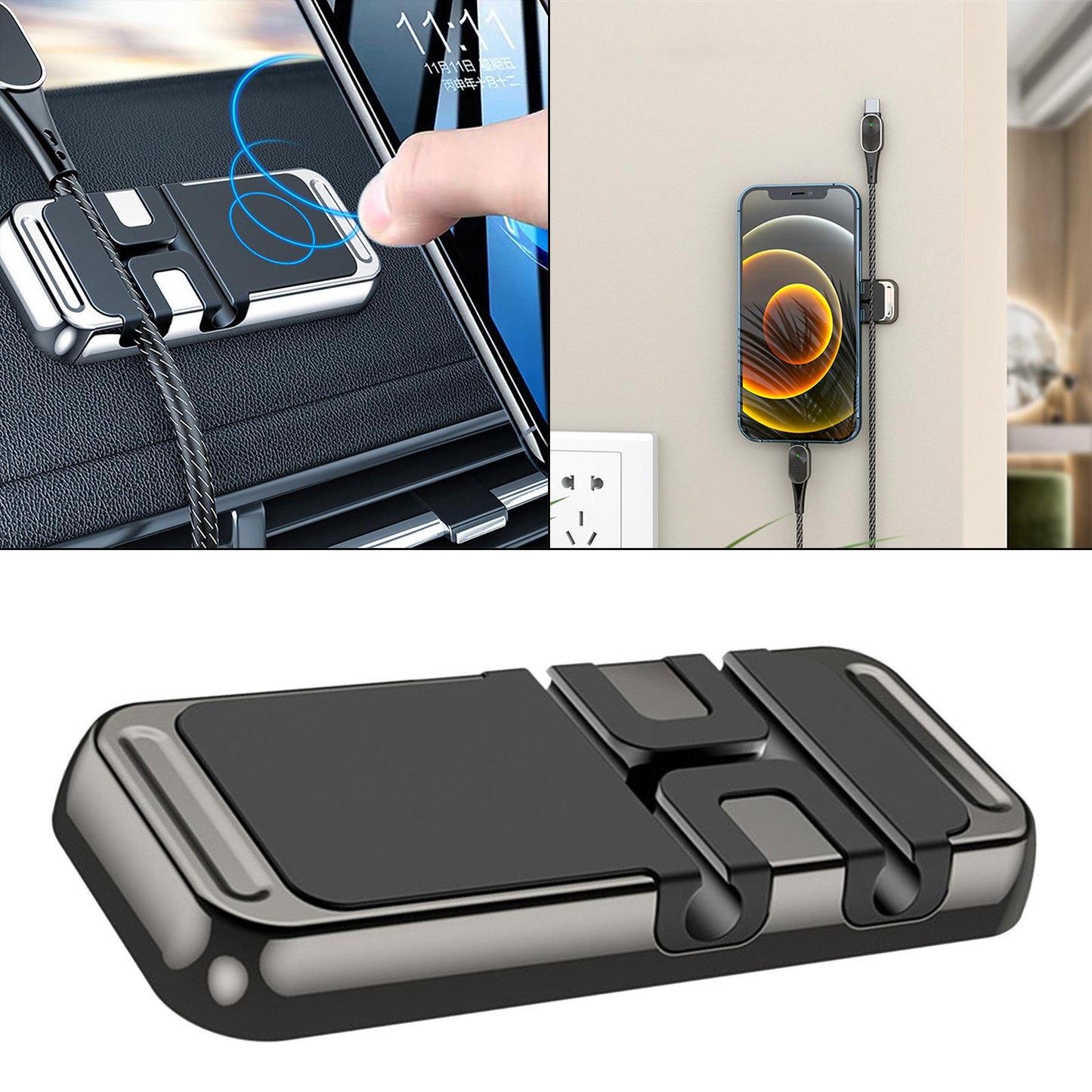 Magnetic Phone Mount with USB Cable Management Accessories for Desk Car Gray