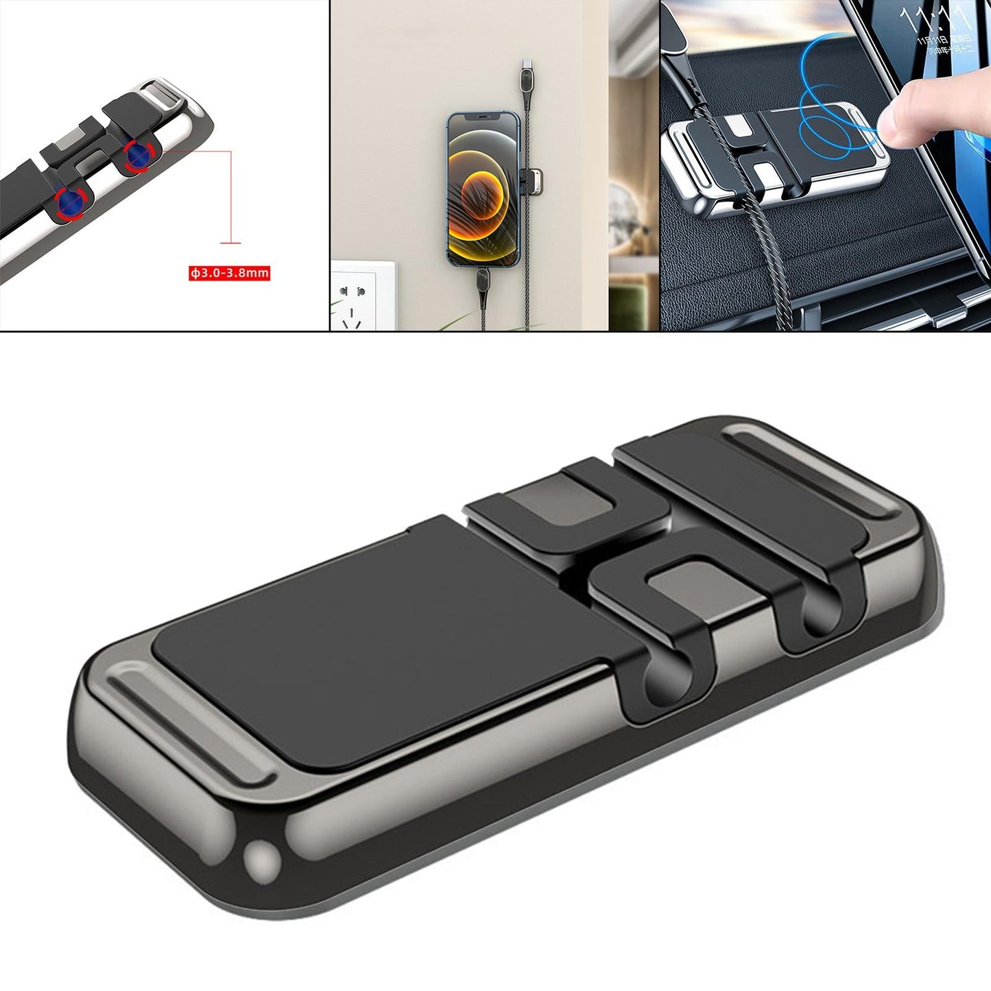 Magnetic Phone Mount with USB Cable Management Accessories for Desk Car Gray
