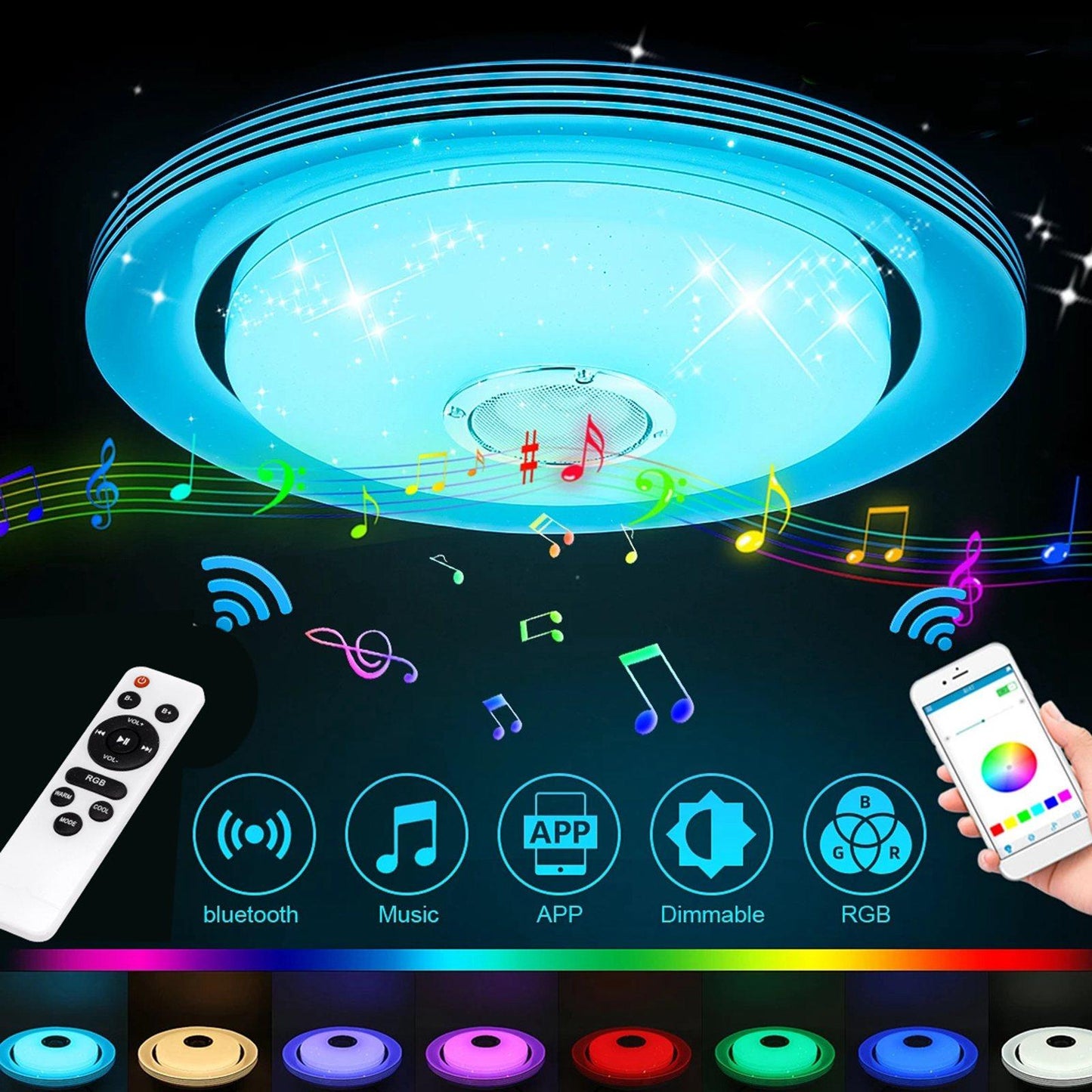 LED Music Ceiling Light RGB Color Changing for Kitchen 15.8inch 72W APP