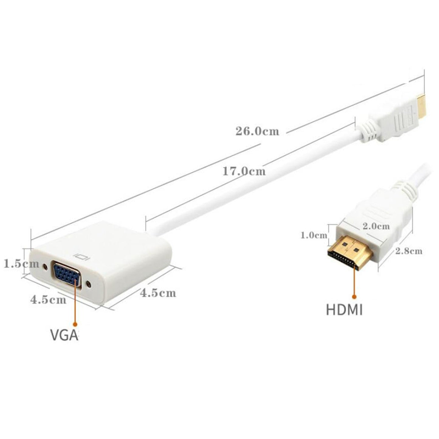 HDMI Cable HDMI to VGA 1080P Video Cable for Desktop PC White