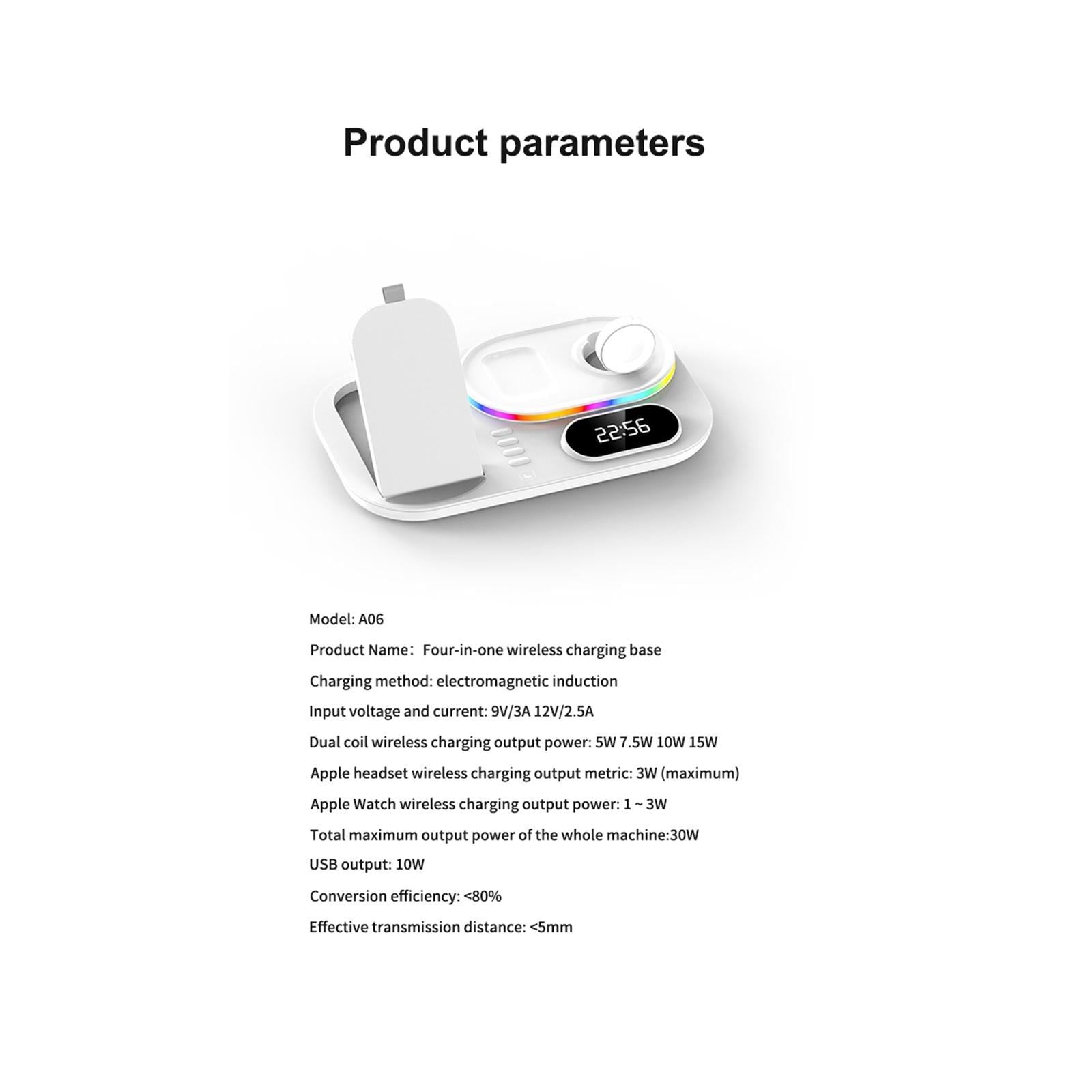 3 IN 1 Wireless Charger Stand Qi Fast Charging Dock Adjustable White