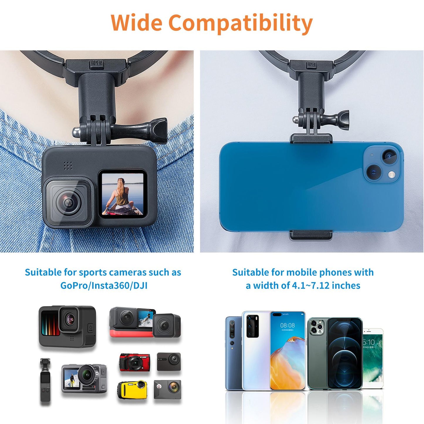 Action Camera Neck Holder Comfortable Shoot Mount Anti-Slip for GoPro10/9/8