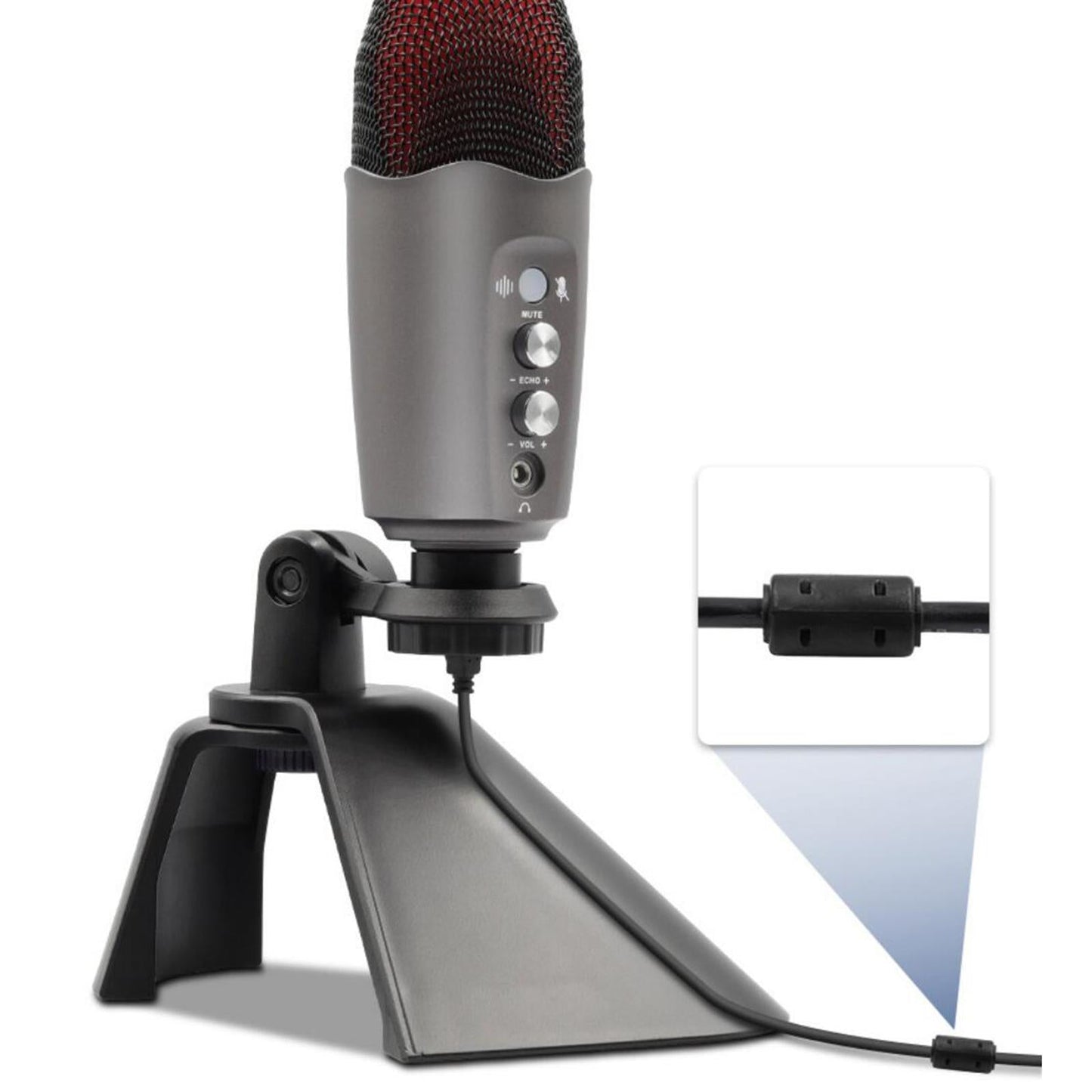 Condenser USB Microphone w/Stand for PC Laptop Gaming Studio Recording Grey