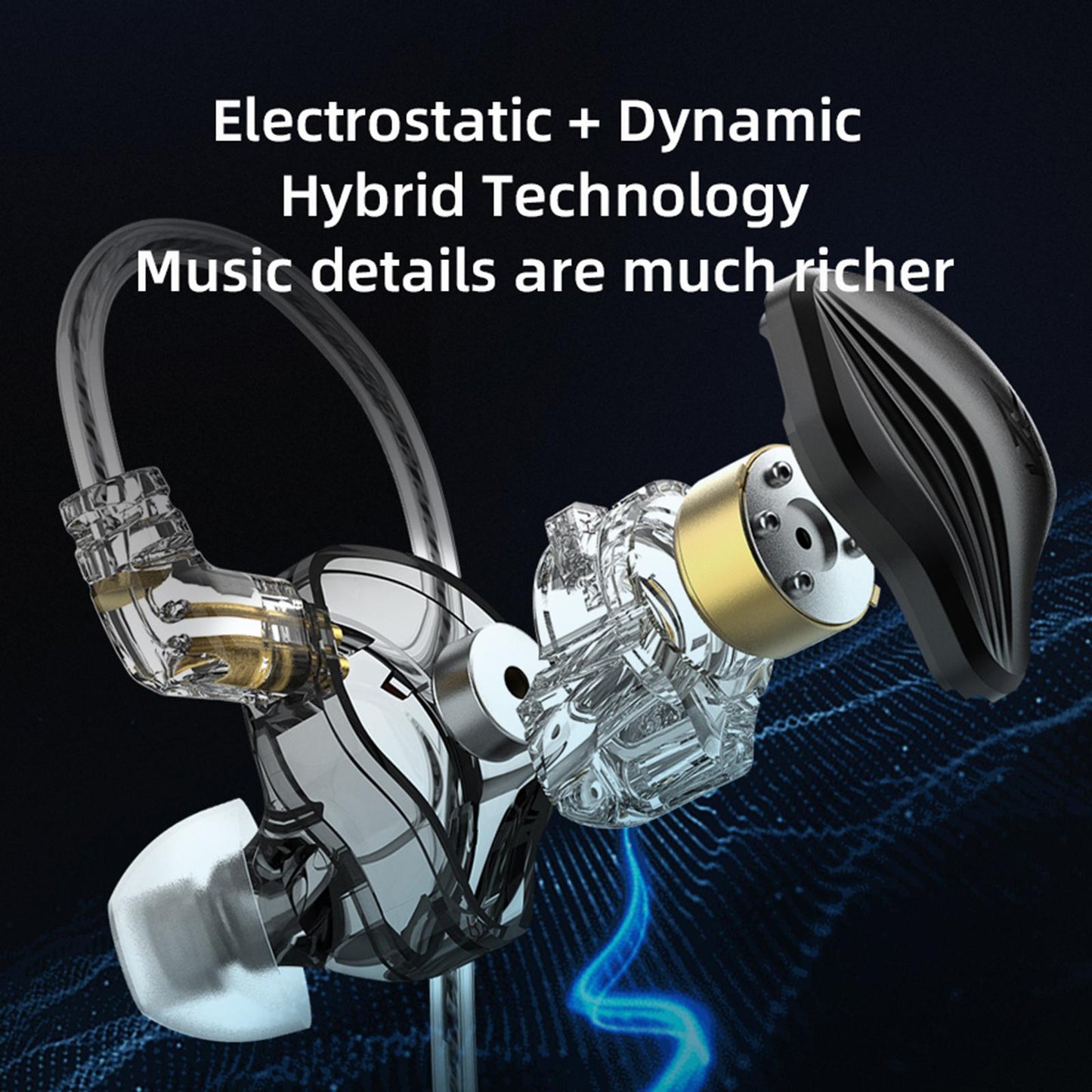 Dual Hybrid Driver Earphones 0.75mm 2Pin Detachable Cable Rose Gold with Mic