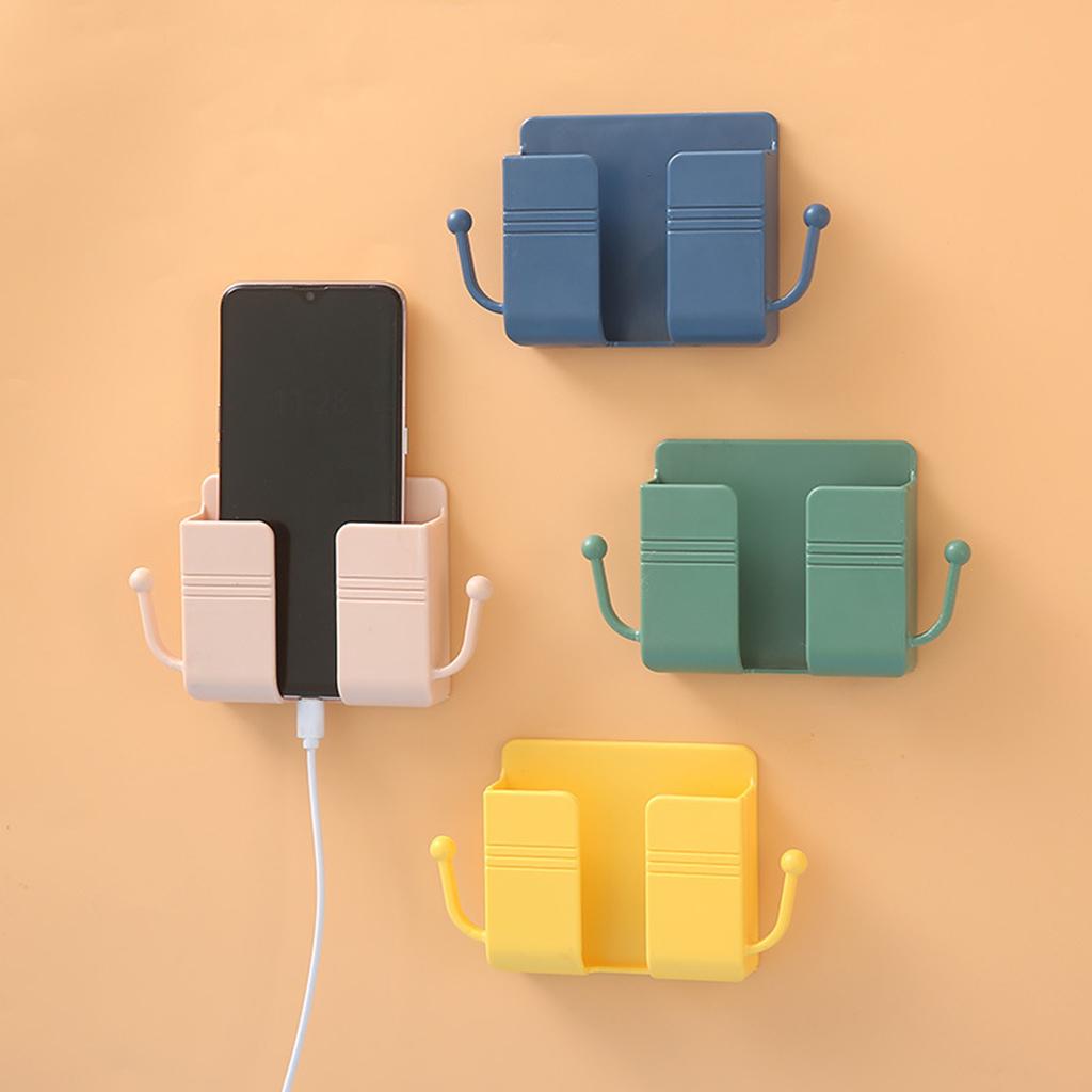 Wall Mount Phone Holder Adhesive Phones Home Charging Rack with Hooks Yellow