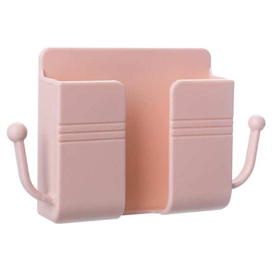 Wall Mount Phone Holder Adhesive Phones Home Charging Rack with Hooks Pink