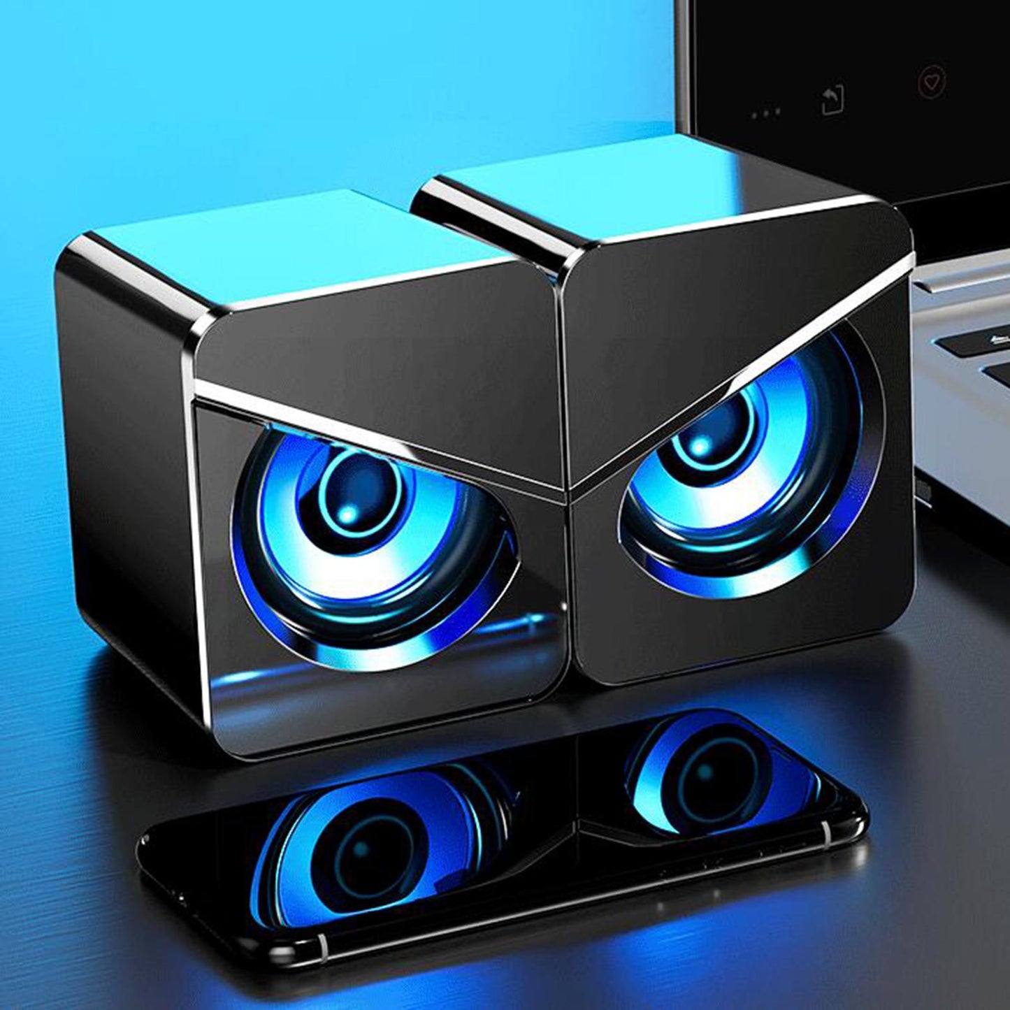 USB Powered Computer Speakers for PC  Gaming Projector Home LED Light  Black