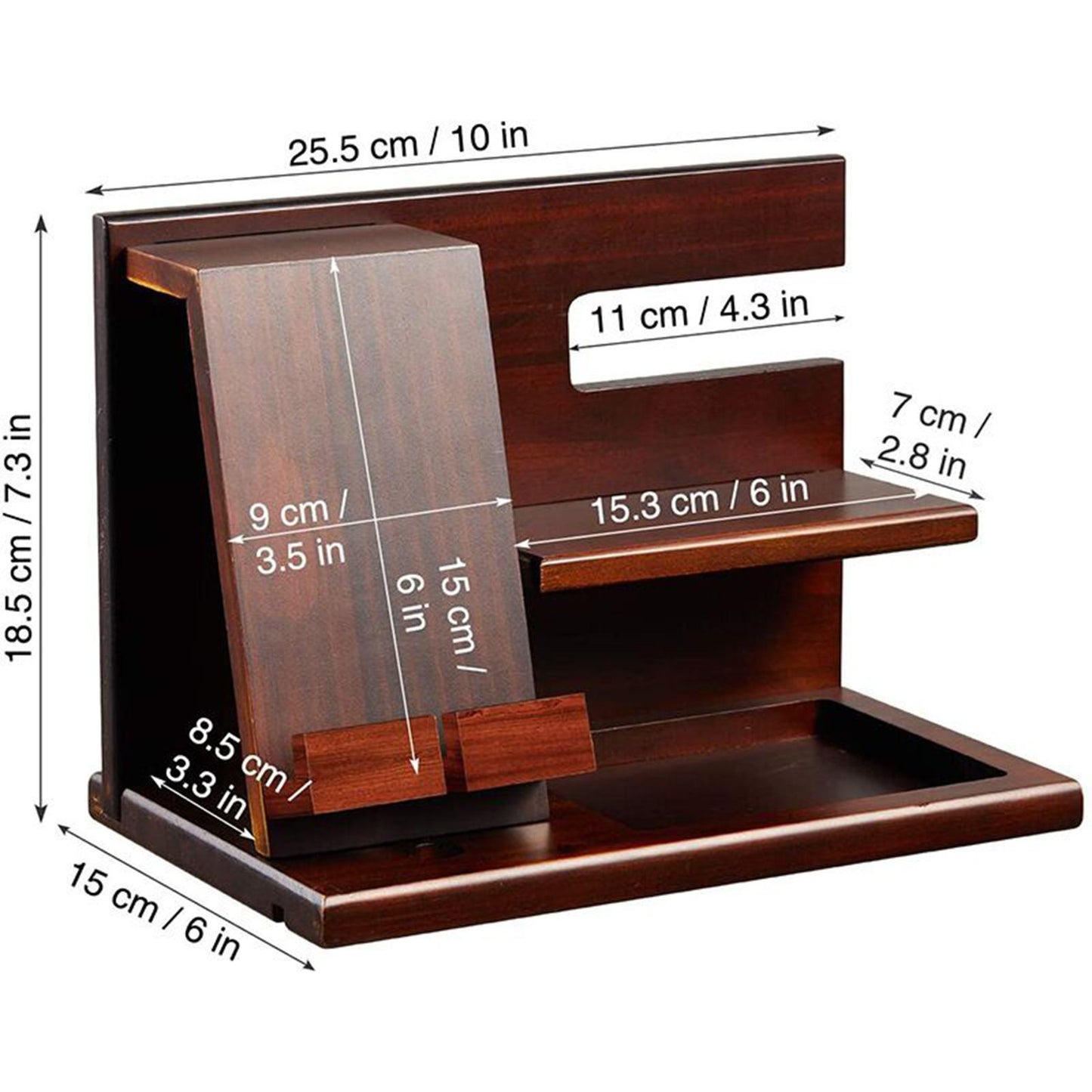 Wood Phone Docking Station Travel Key Holder Wallet Stand Watch Organizer