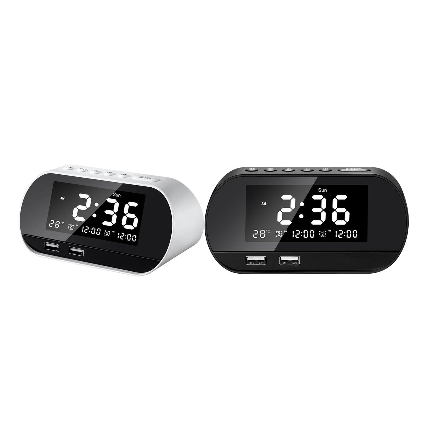 Desktop Alarm Clock with Speaker FM Function Dual USB Port LED Display White