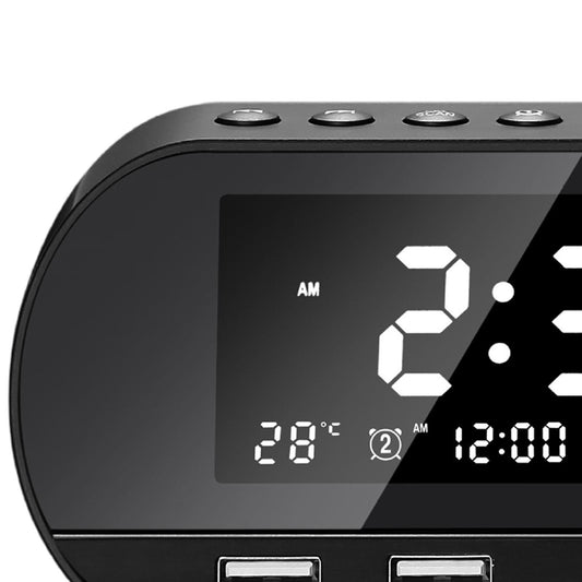 Desktop Alarm Clock with Speaker FM Function Dual USB Port LED Display Black