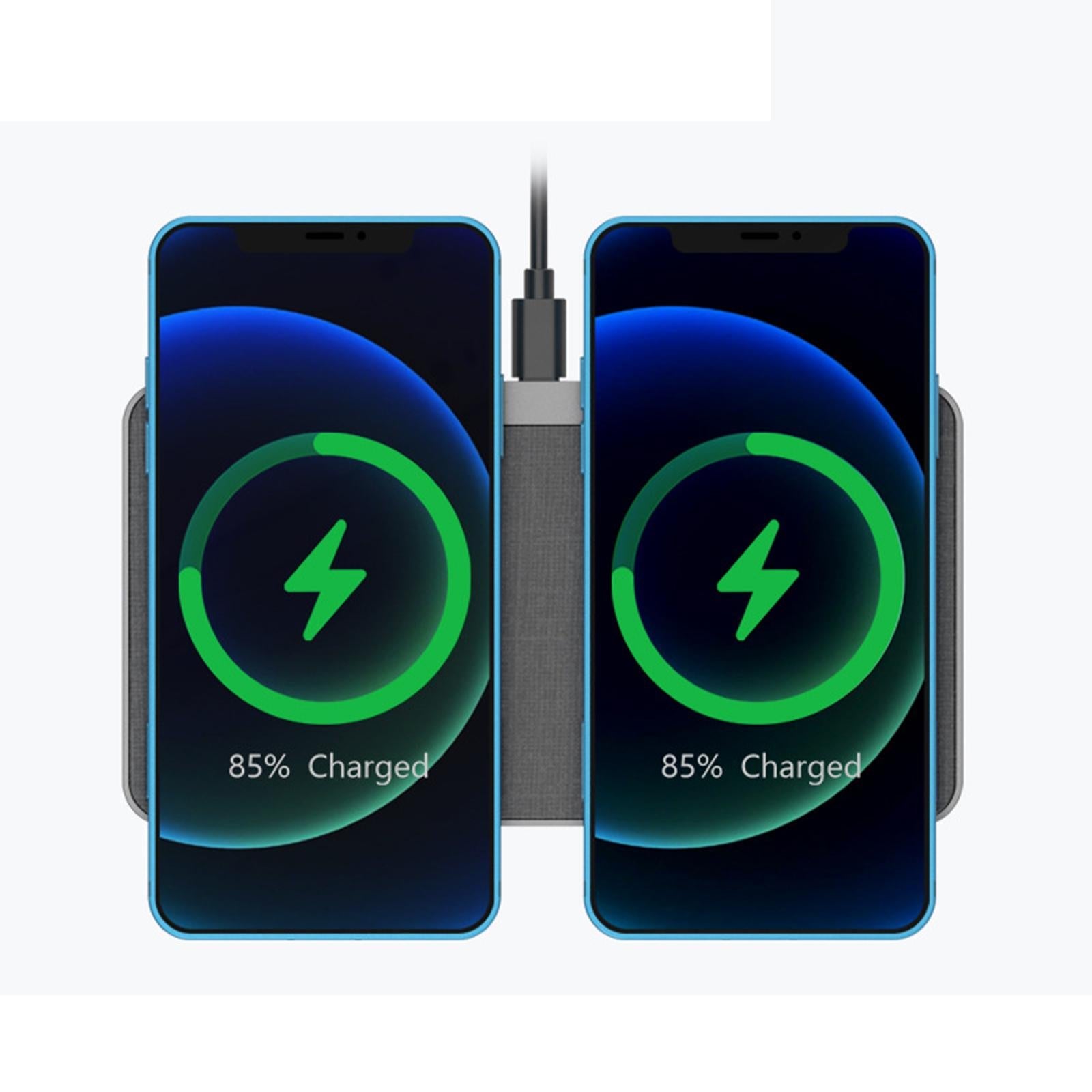 Dual Wireless Charger Qi ABS 2 in 1 Station Dock W/ LED Indicator for Phone Black