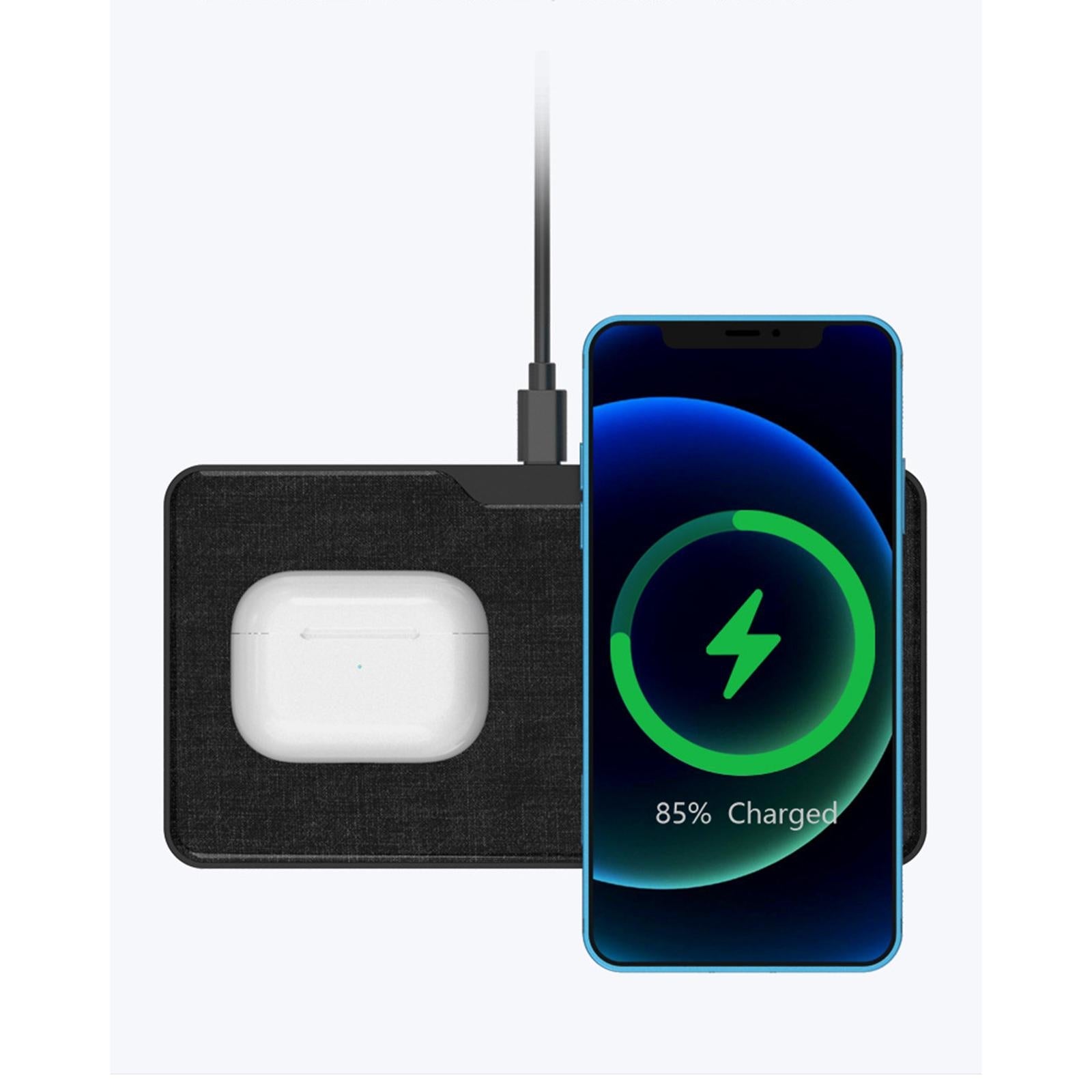 Dual Wireless Charger Qi ABS 2 in 1 Station Dock W/ LED Indicator for Phone Black