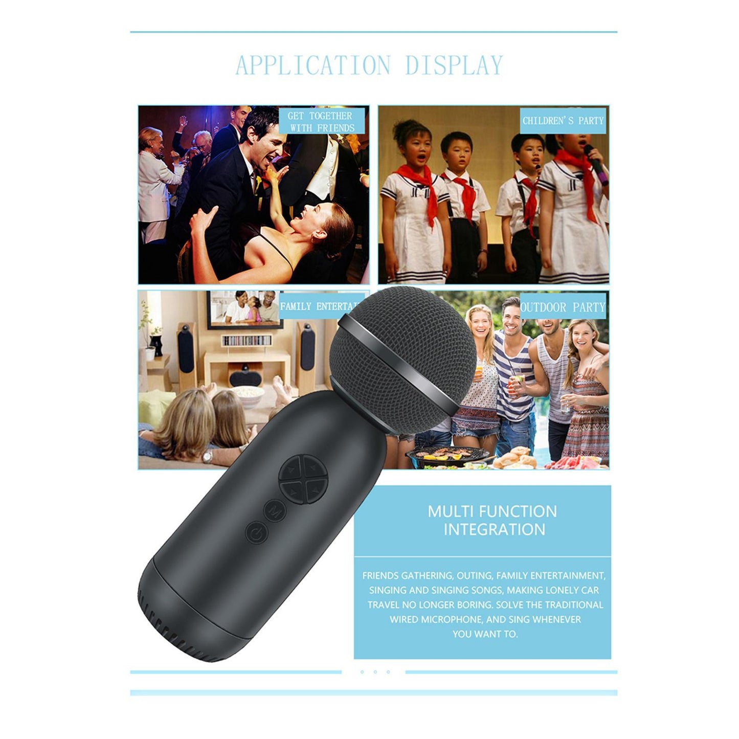2 in 1 Wireless Karaoke Microphone Bluetooth 5.0 for Kids Adults Blue