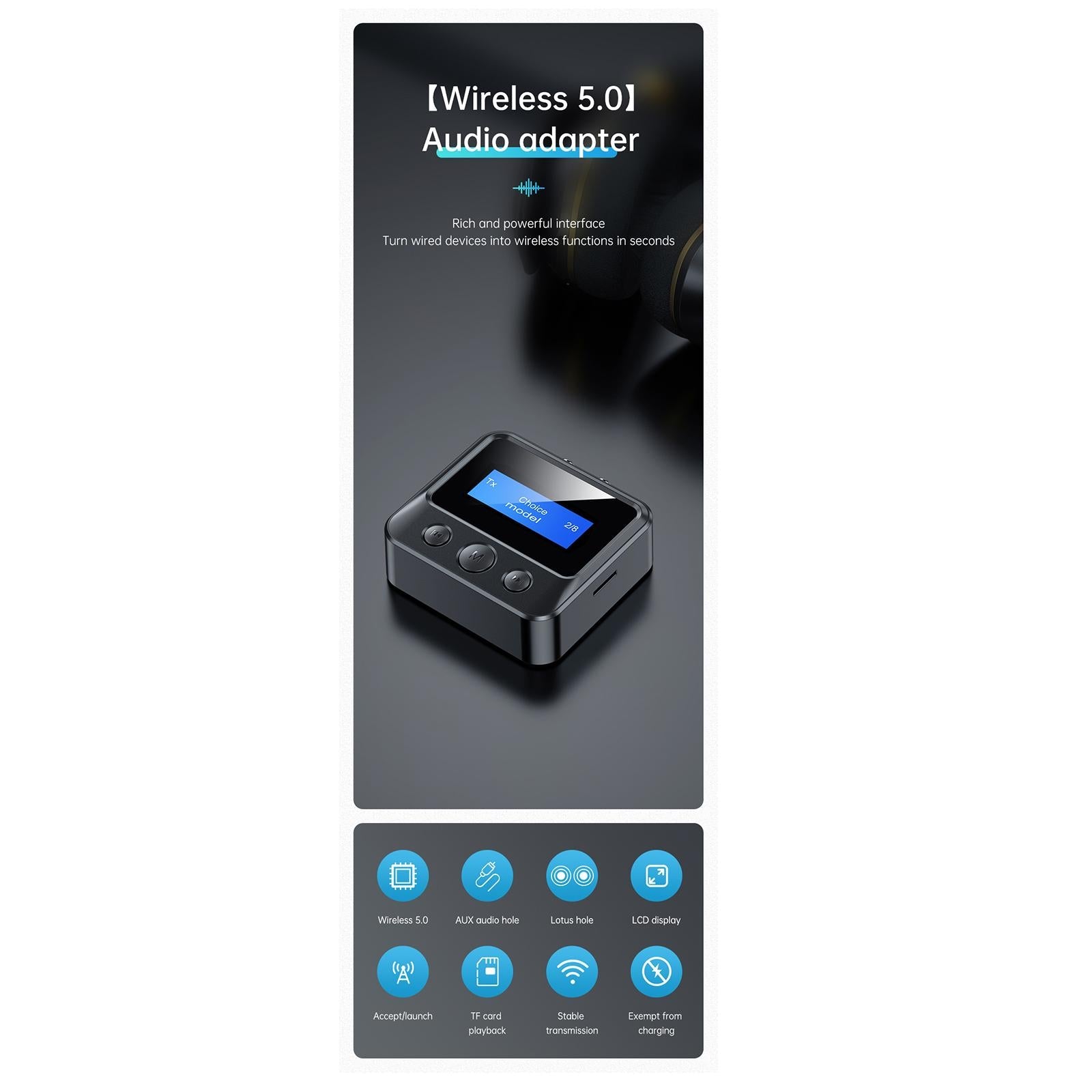Bluetooth Audio Adapter 3.5mm Wireless Noise Cancelling for Car Home TV