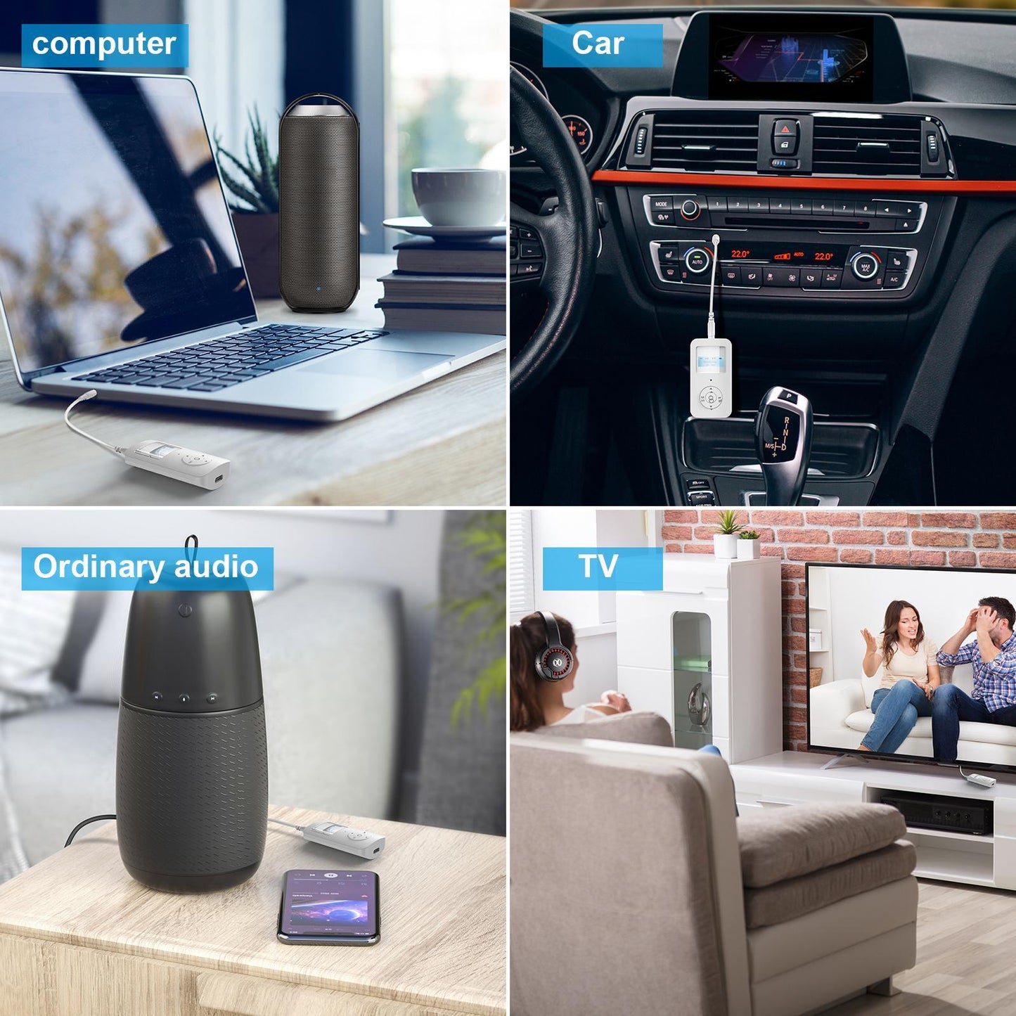 Portable Wireless Bluetooth Audio Transmitter Receiver 3.5MM 2 in1 Adapter