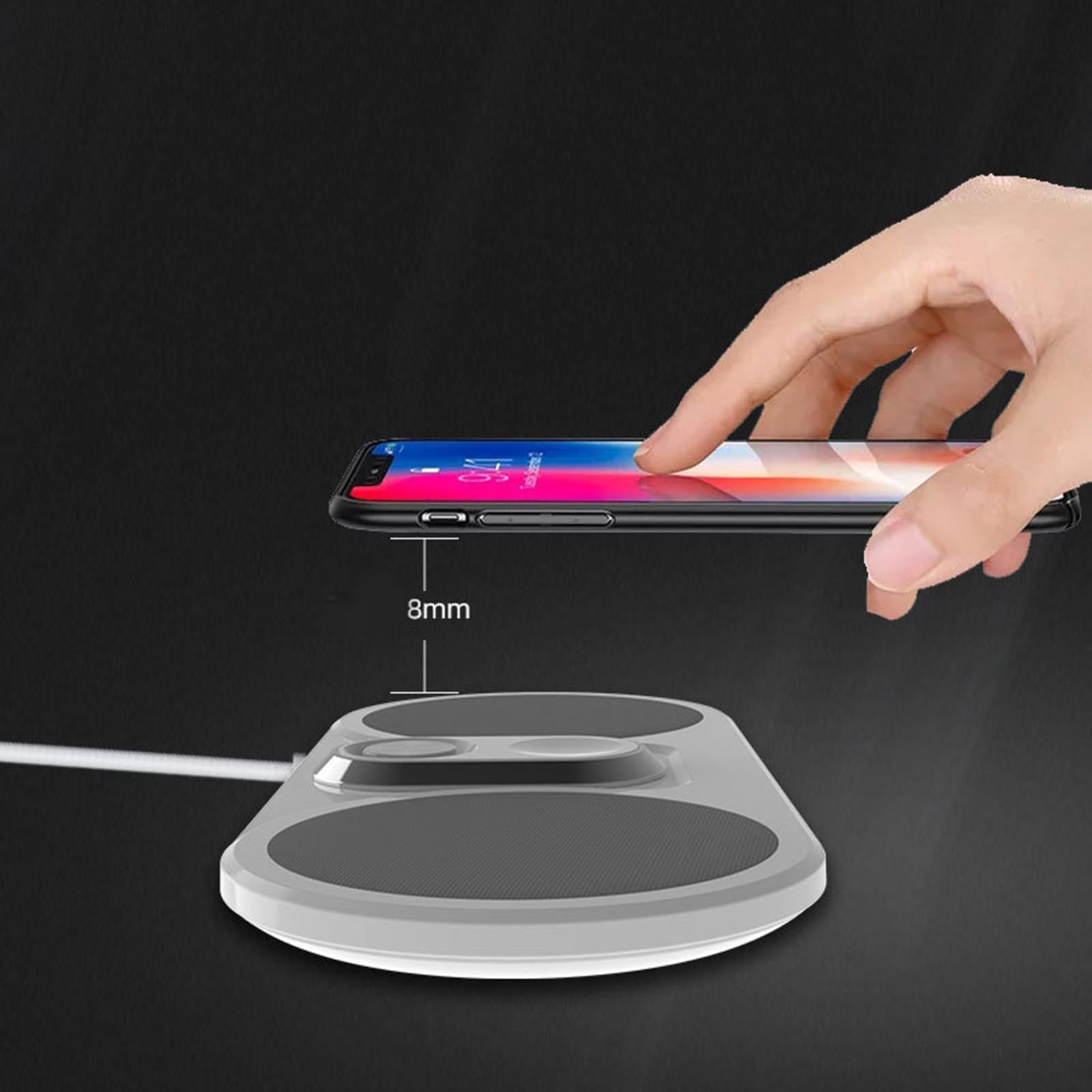 3 in 1 Charging Pad Holder Wireless Qi Charger for iPhone Android Black