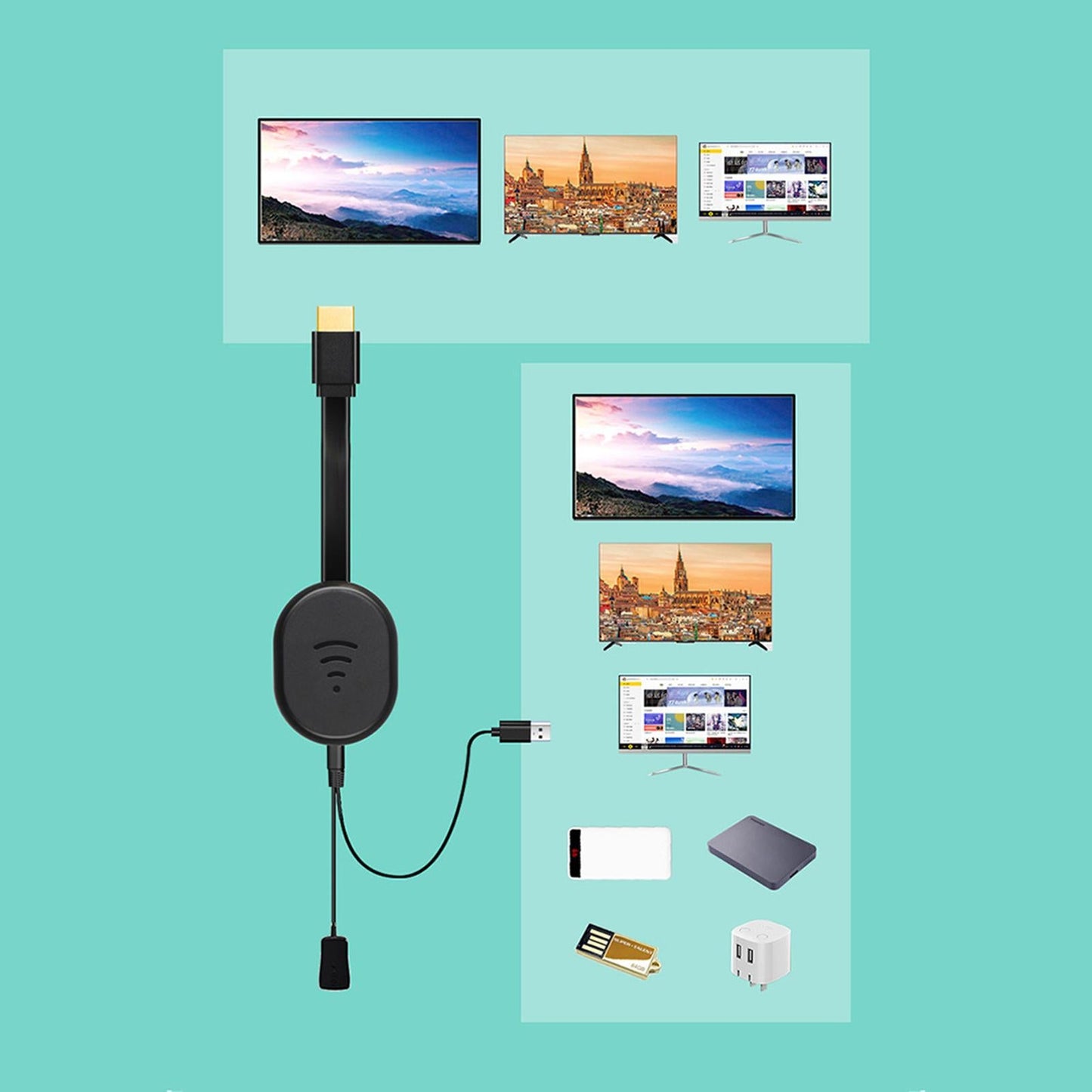 Wireless HDMI Adapter 5G 2.4G for Phone Tablet Laptop Android PC Smartphone Black