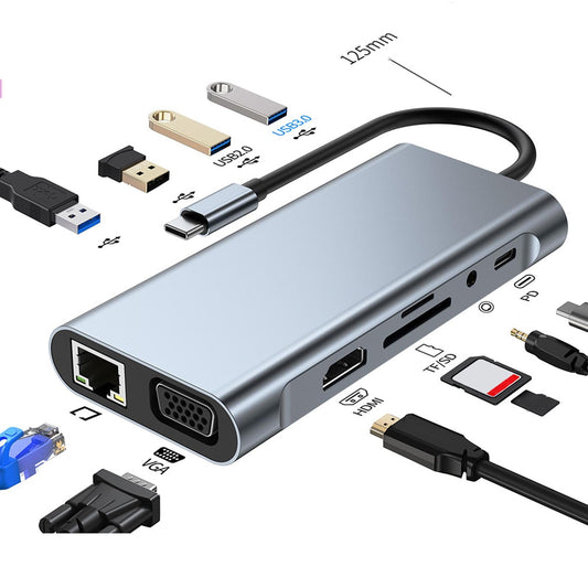 Aluminum Alloy USB Power Hub HDMI to VGA TF Card Reader for Apple Laptop