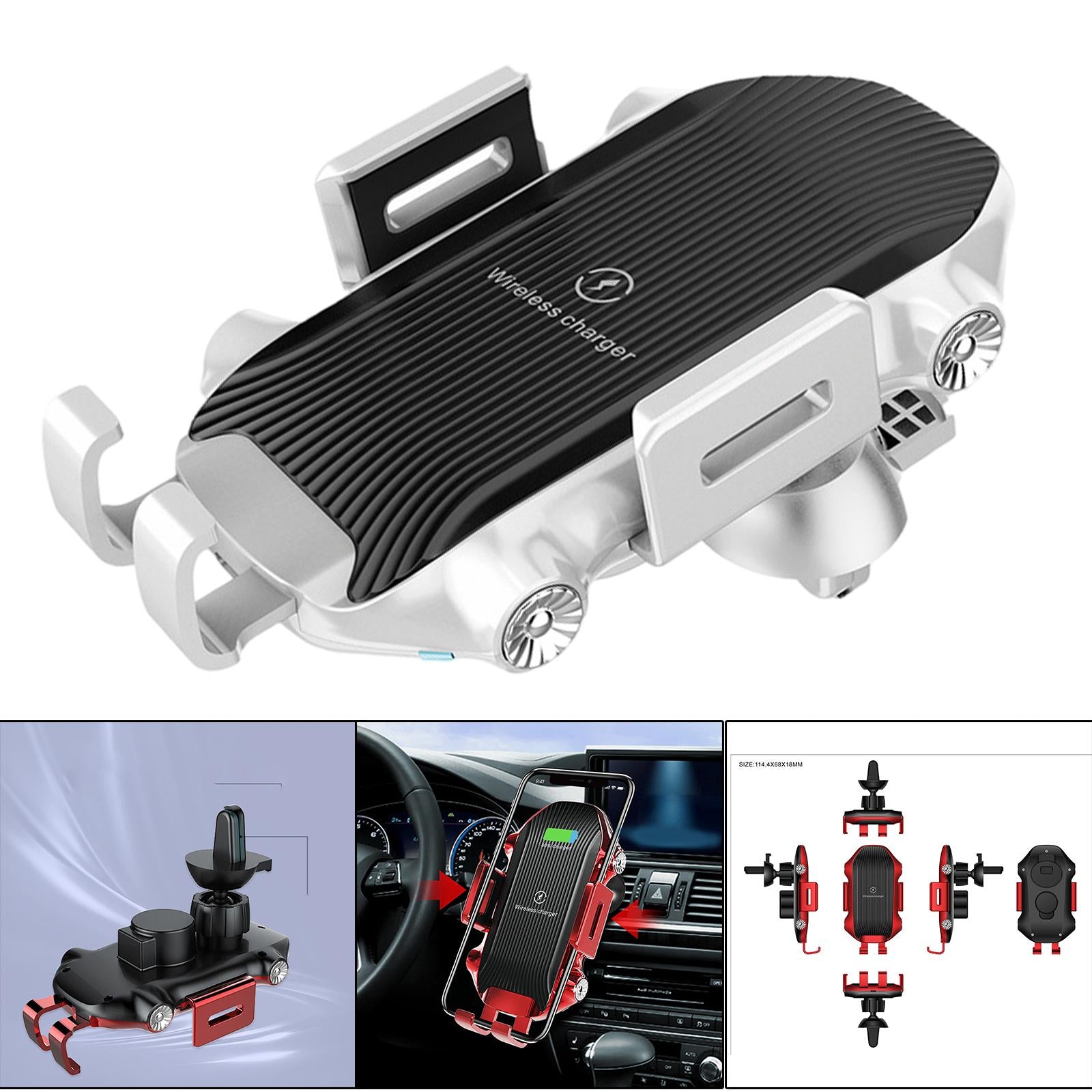 Car Phone Holder Wireless Charger Suction Mount Fast Charge Smartphones White