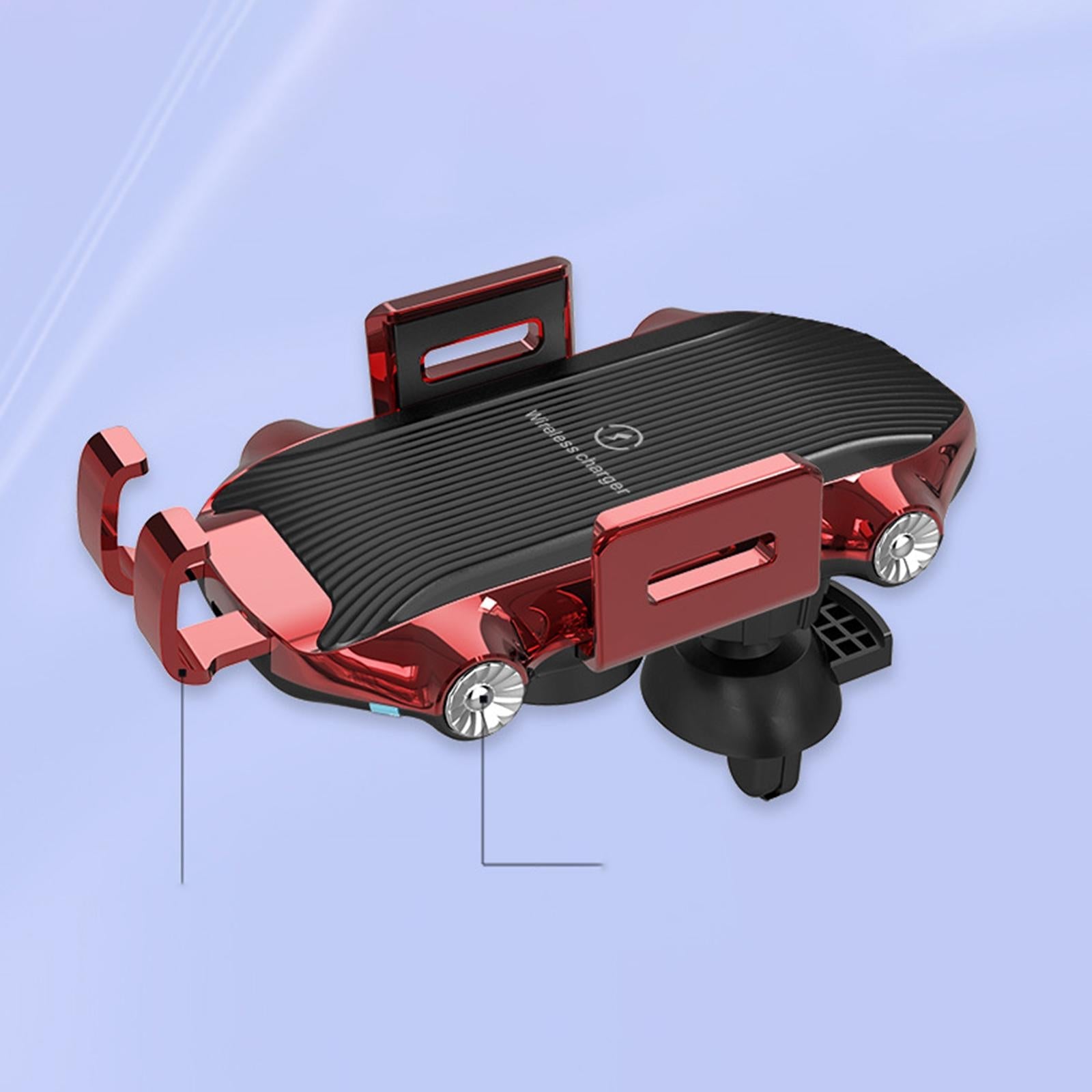 Car Phone Holder Wireless Charger Suction Mount Fast Charge Smartphones Red