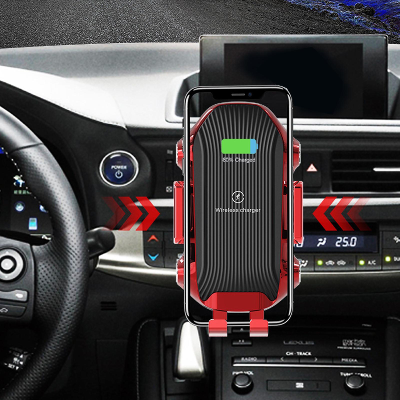 Car Phone Holder Wireless Charger Suction Mount Fast Charge Smartphones Red