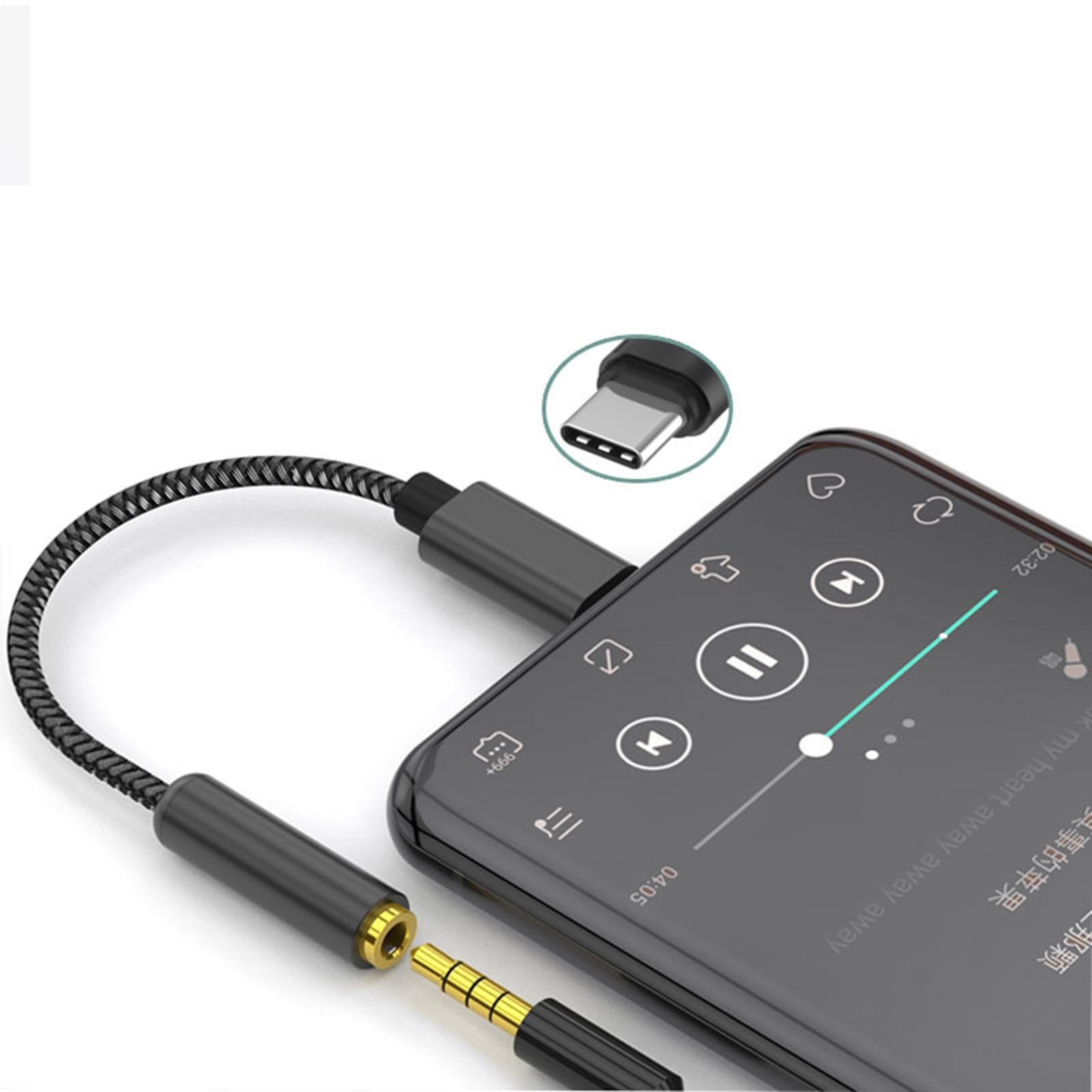 Type C to 3.5mm Audio Adapter Headphone Jack Connector for Cellphones Black