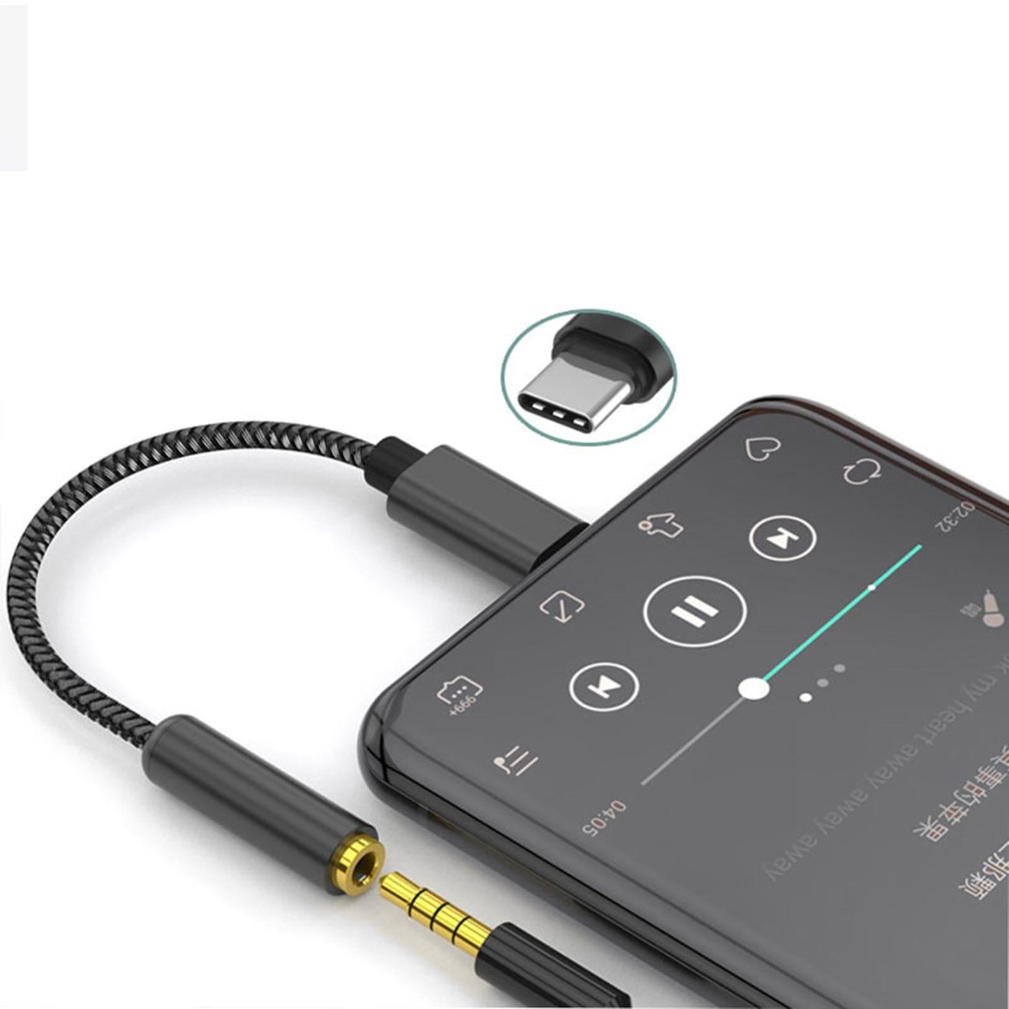Type C to 3.5mm Audio Adapter Headphone Jack Connector for Cellphones Black