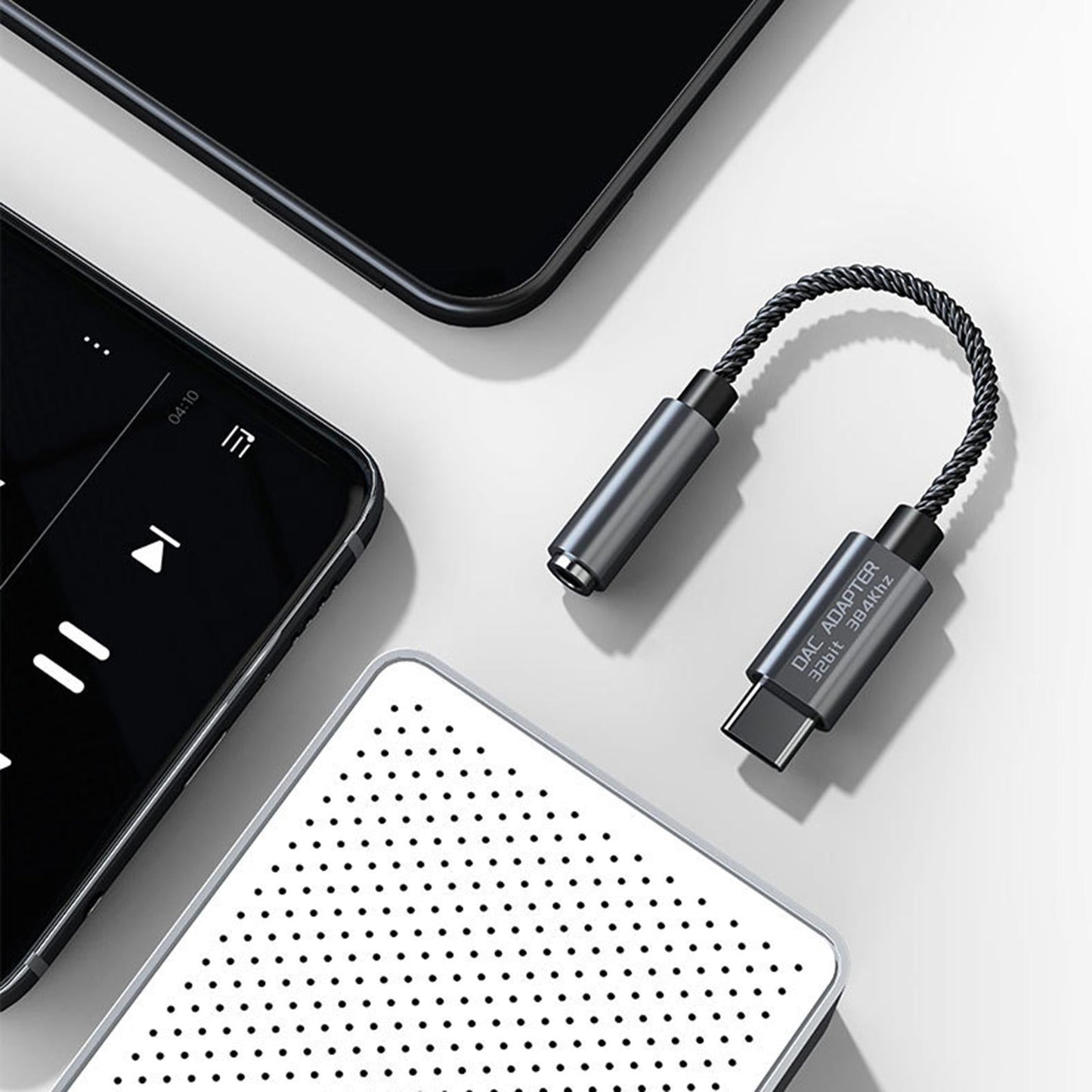 USB C to 3.5mm Audio Adapter DAC Chip Hi-Fi TPE for More Type C Devices Gray Shell