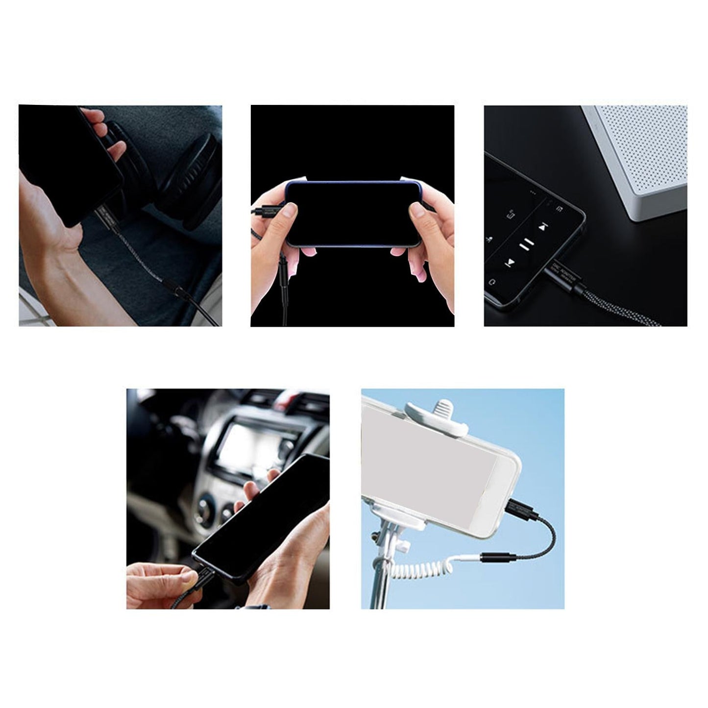 USB C to 3.5mm Audio Adapter DAC Chip Hi-Fi TPE for More Type C Devices Gray Shell