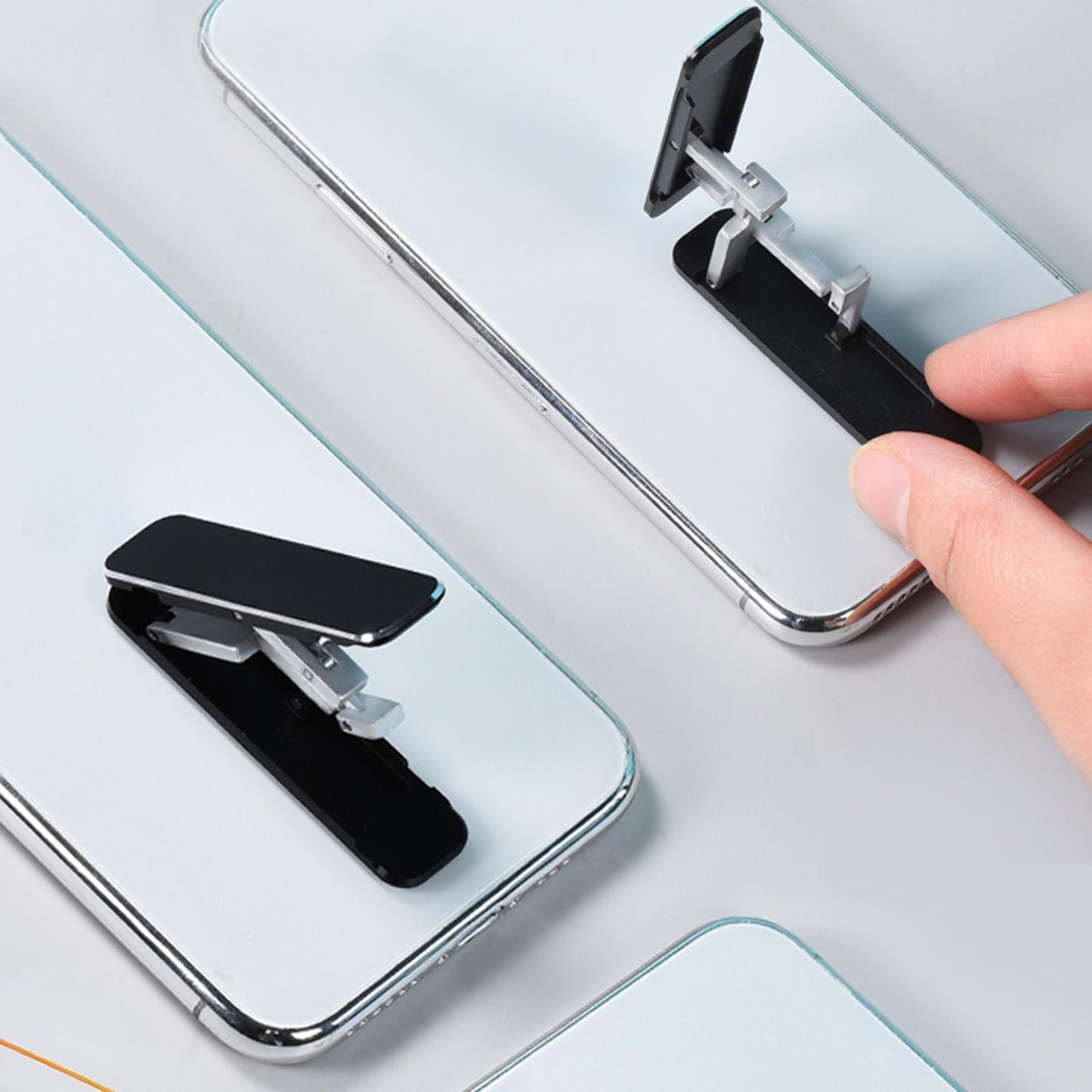 Foldable Cells Phone Stands Holder Desk Holder Hands-Free Aluminium Stick-On Silver