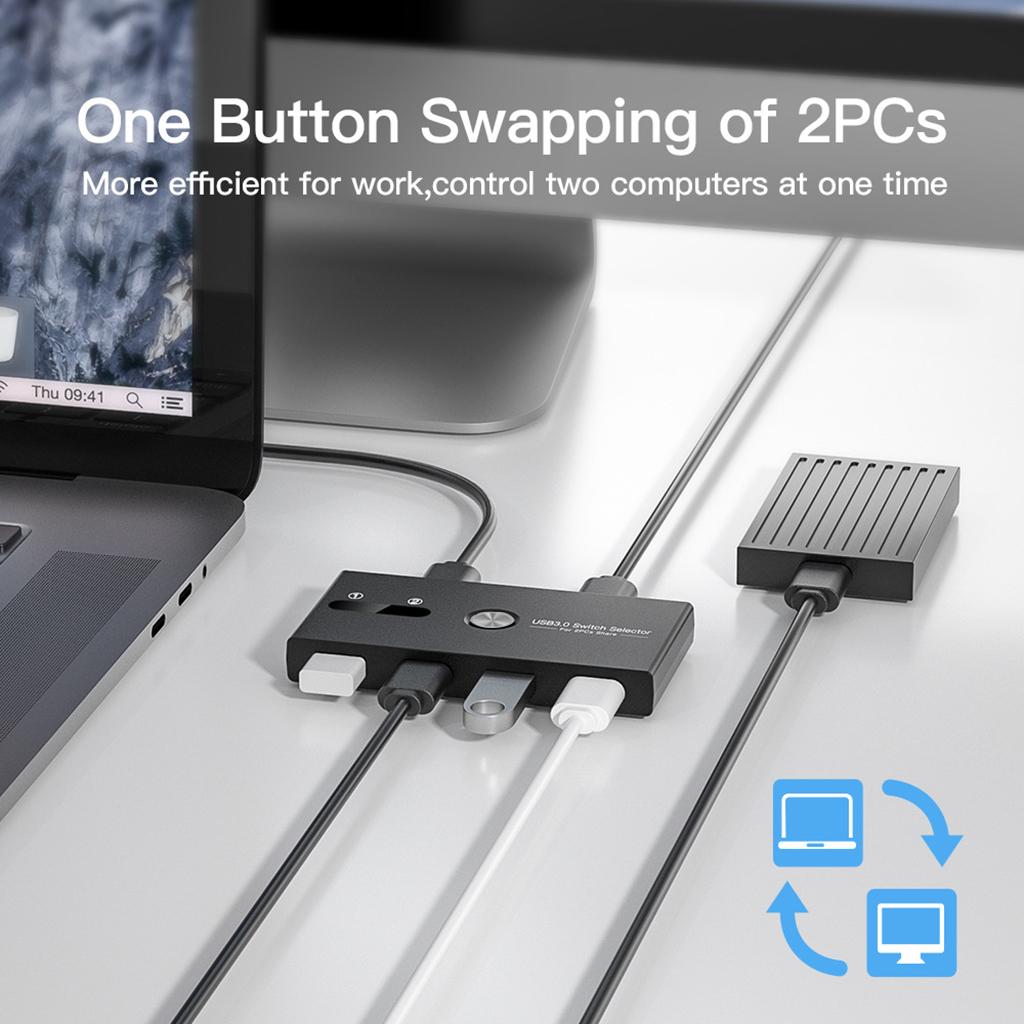 USB3.0 Switch Selector Switcher Box Hub 2 in 4 Output ,Button and LED Design