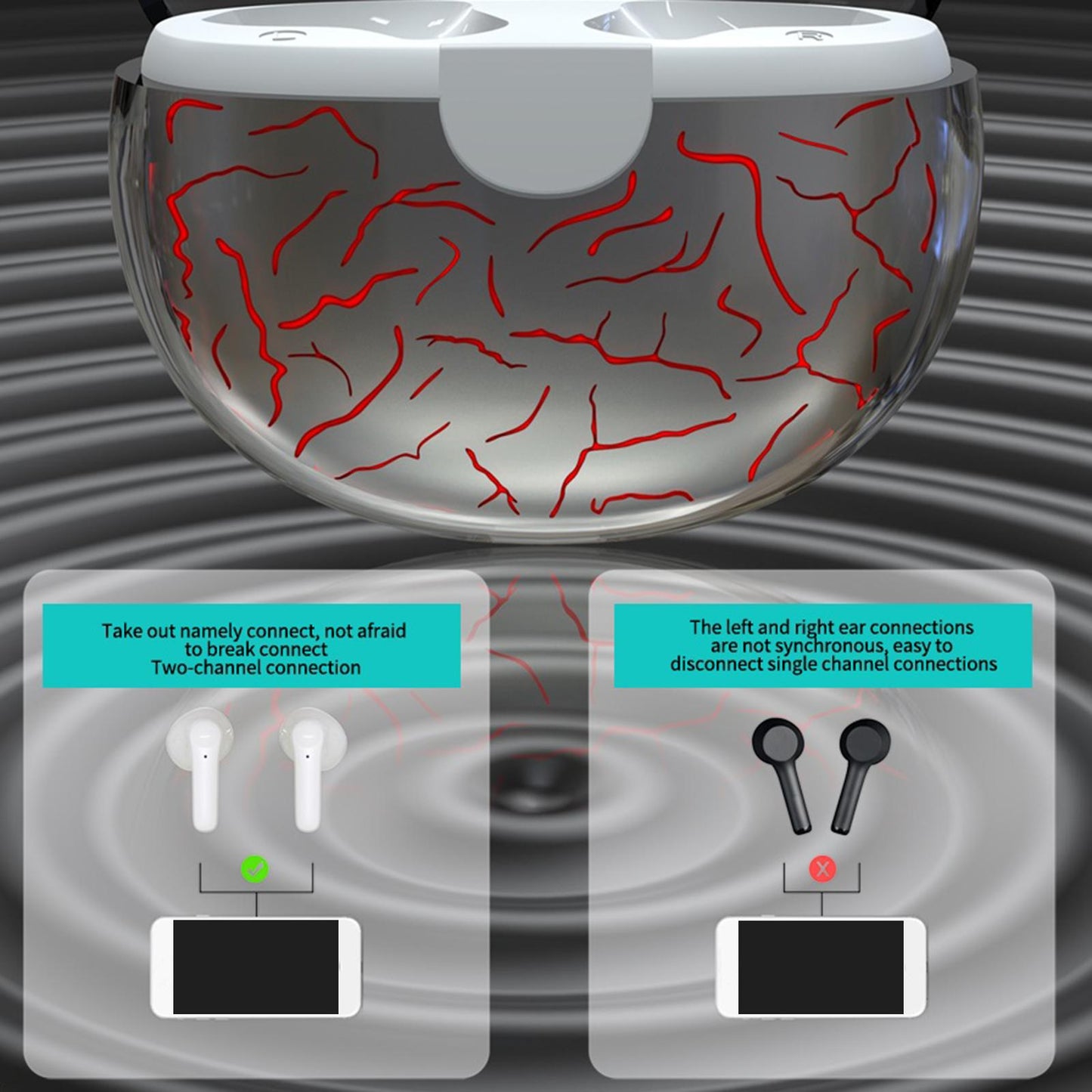 Earphones EarbudsTouch Control Breathing Light HiFi Sound Low-Latency  Black