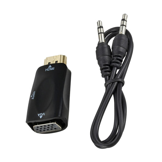 HDMI to VGA Male to Female Converter Video for Computer Black with Aux Cable