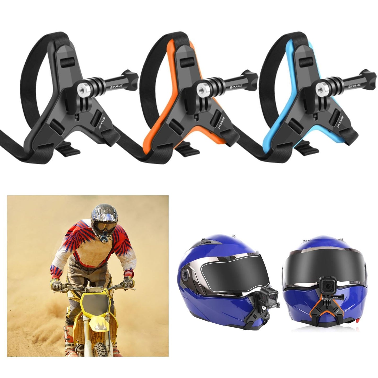 Motocross Helmet Chin Fixed Mount Holder Non-Slip for DJI POV Shooting Blue